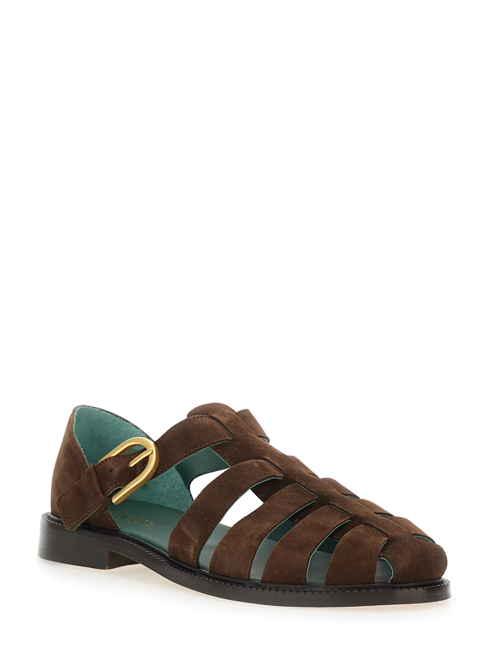 Vinny'S Brown Cage Design Sandals with Suede Closure for Men Flat Shoes