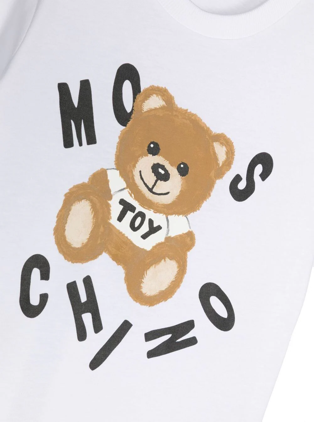 White Crewneck T-Shirt With Baby Bear Lettering Print Cotton Boy Moschino Kids Tshirts And Polo Shirts
