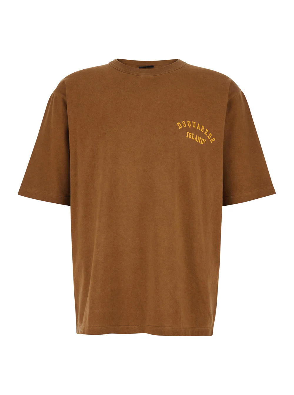 T-shirt DSQUARED2 with Logo Print on the Front in Brown Cotton for Men Tshirts And Polo Shirts