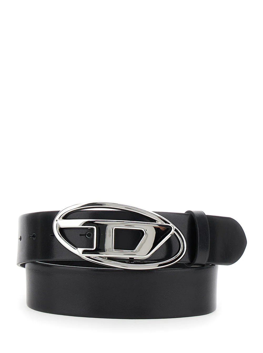 Diesel 1DR Belt with Logo Buckle in Black Leather for Women Pmu
