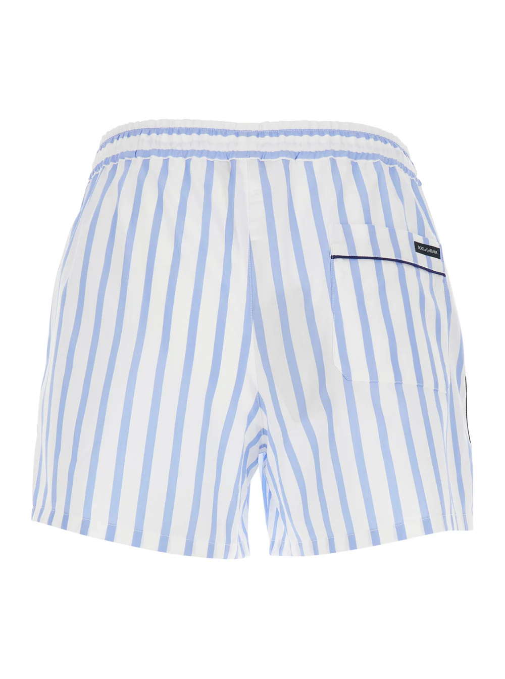 Dolce & Gabbana Light Blue Bermuda Shorts with Elasticated Waist and Drawstring All-Over Striped Motif in Cotton for Men