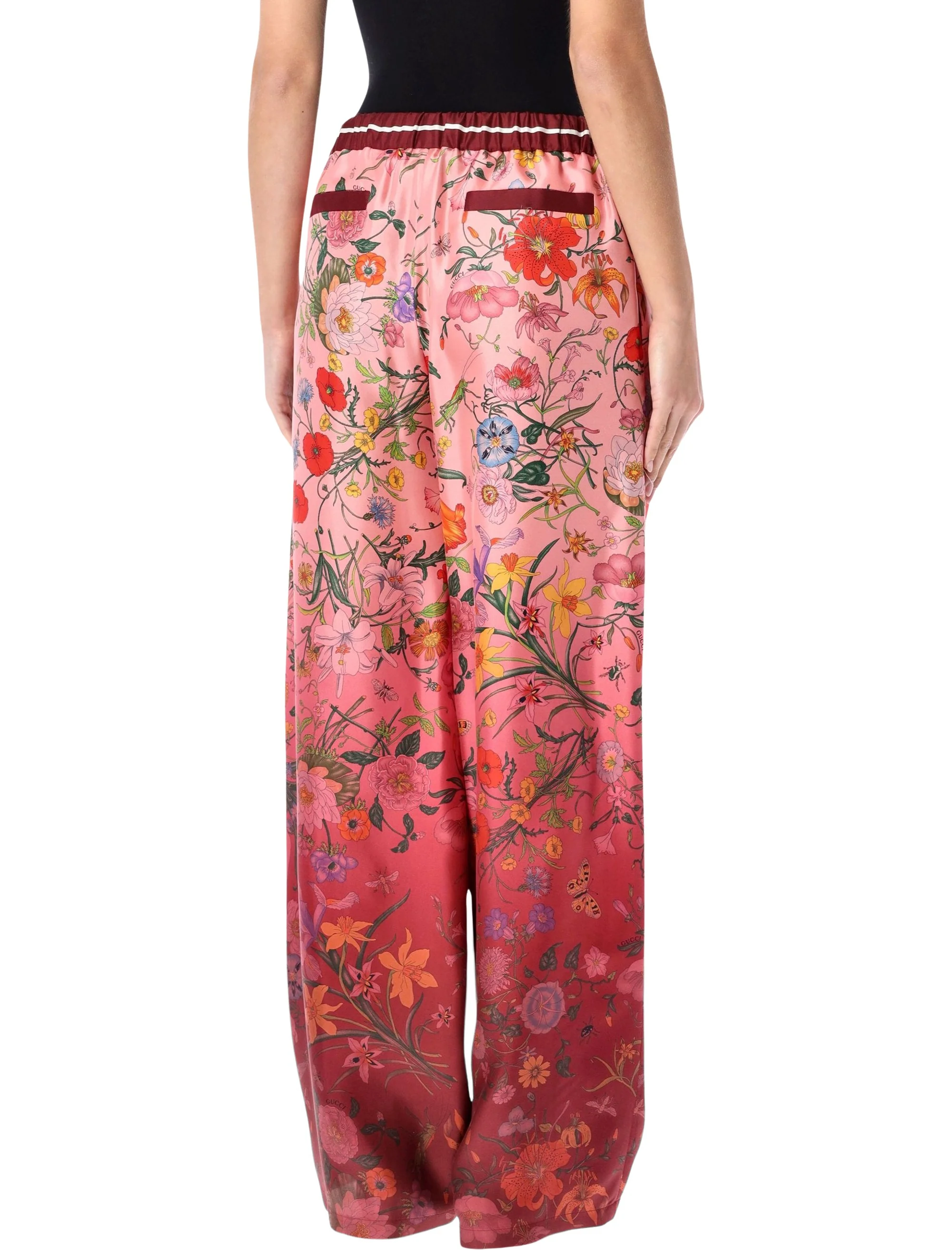 Gucci silk twill trousers with gradient Flora print Pink Red Ancora Multicolor Pant