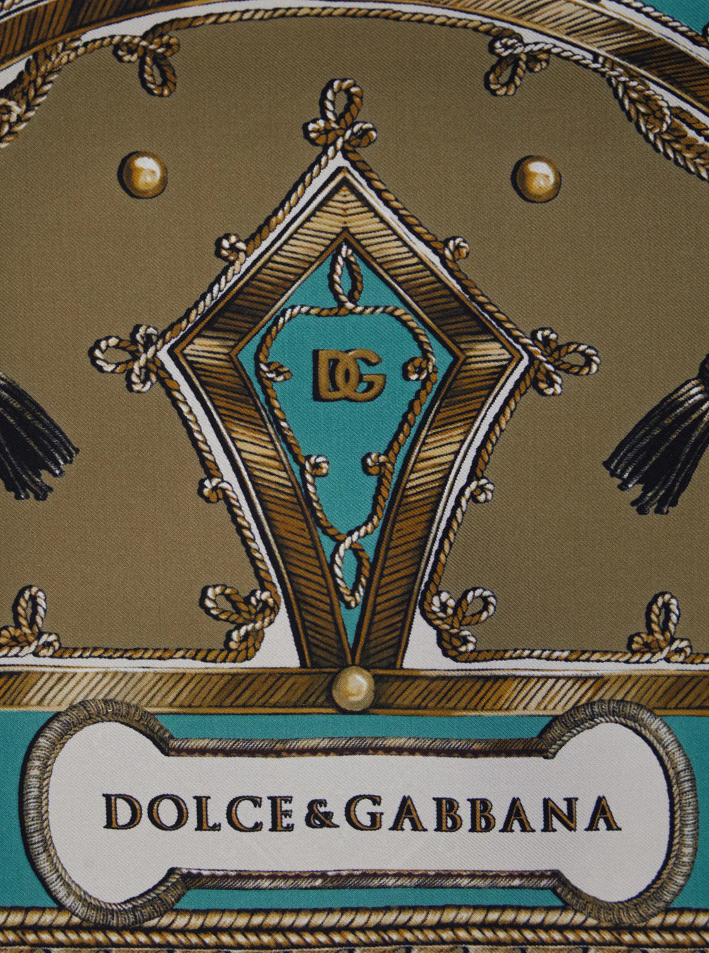 Dolce & Gabbana Green Silk Scarf with All-Over Print and Logo Lettering on the Front for Men Scarfs Foulards