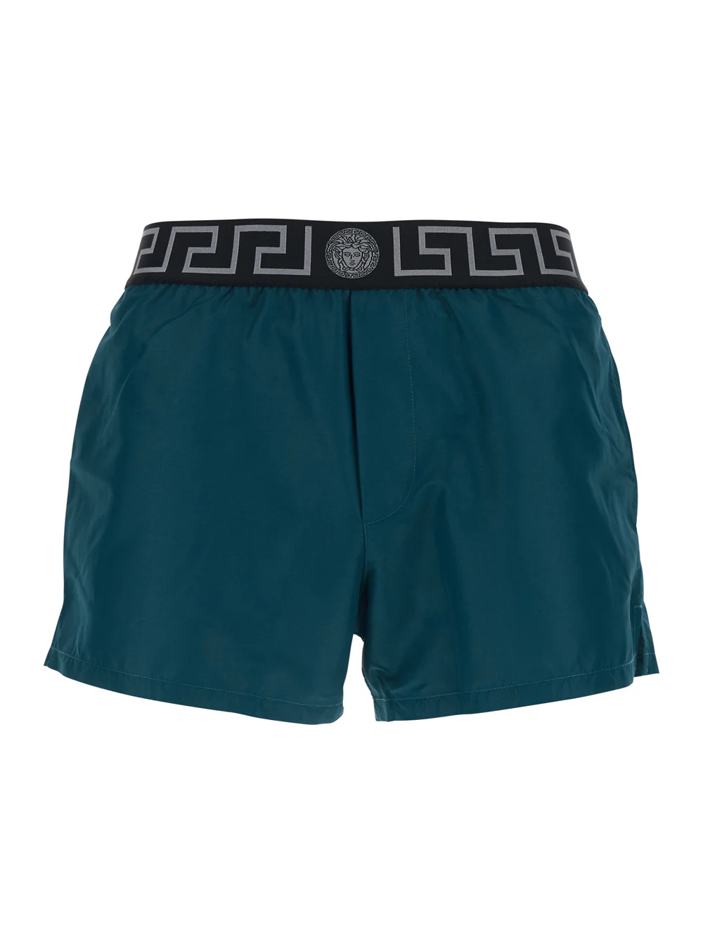 Versace Green Swim Shorts with Elasticated Waist and Greca Motif in Tech Fabric Men Polyester Beachwear