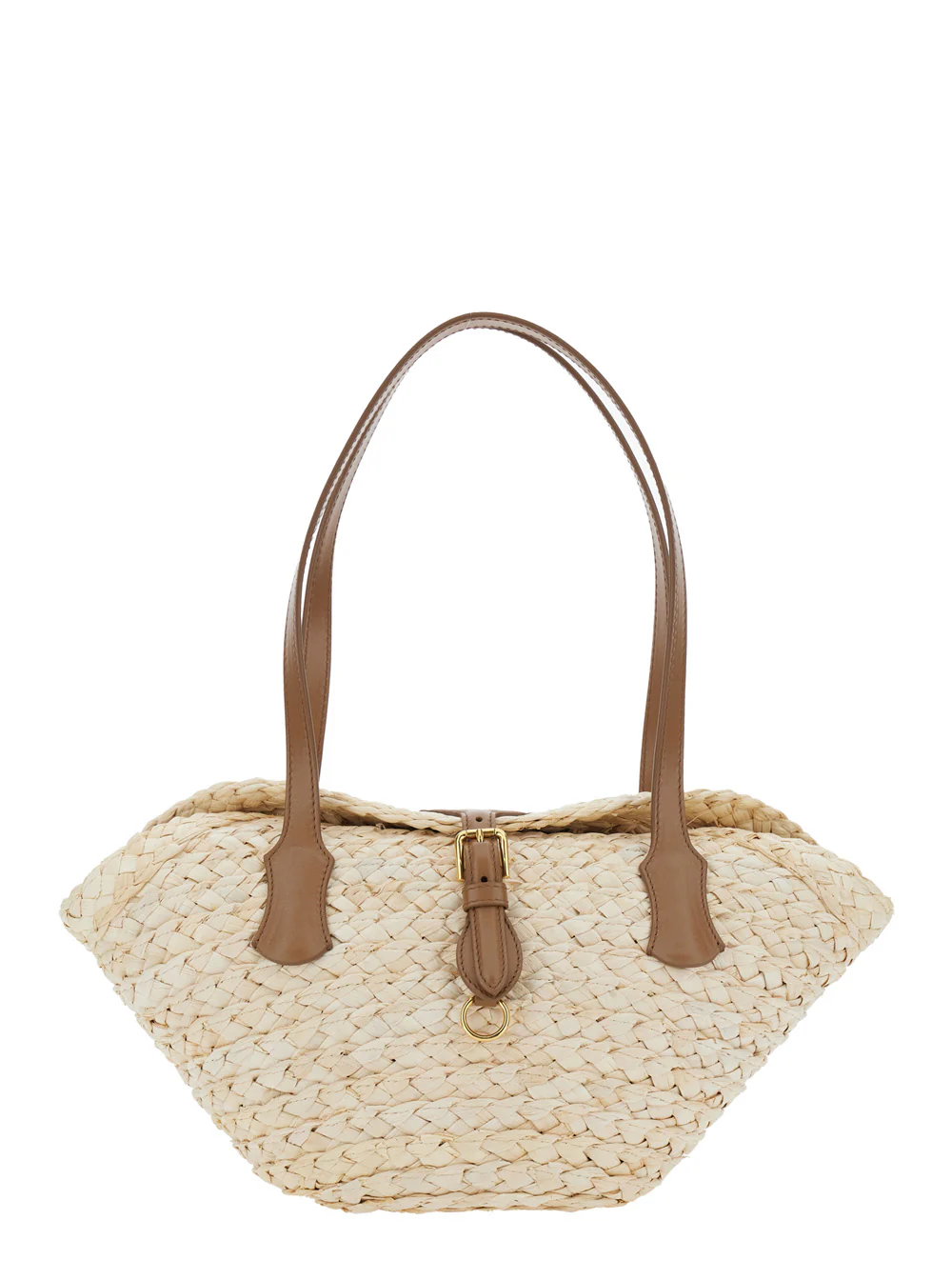 Dolce & Gabbana Beige Shoulder Bag with Two Top Handles and Interwoven Design in Raffia Woman Mais Calf