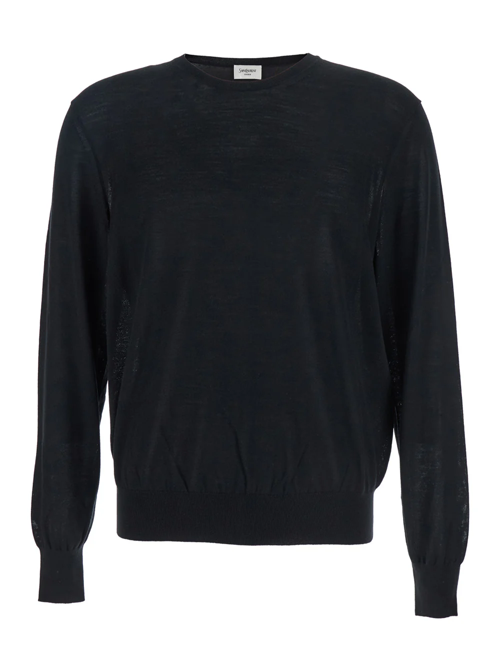 Saint Laurent Black Crewneck Sweater with Cassandre in Cashmere Man Jersey