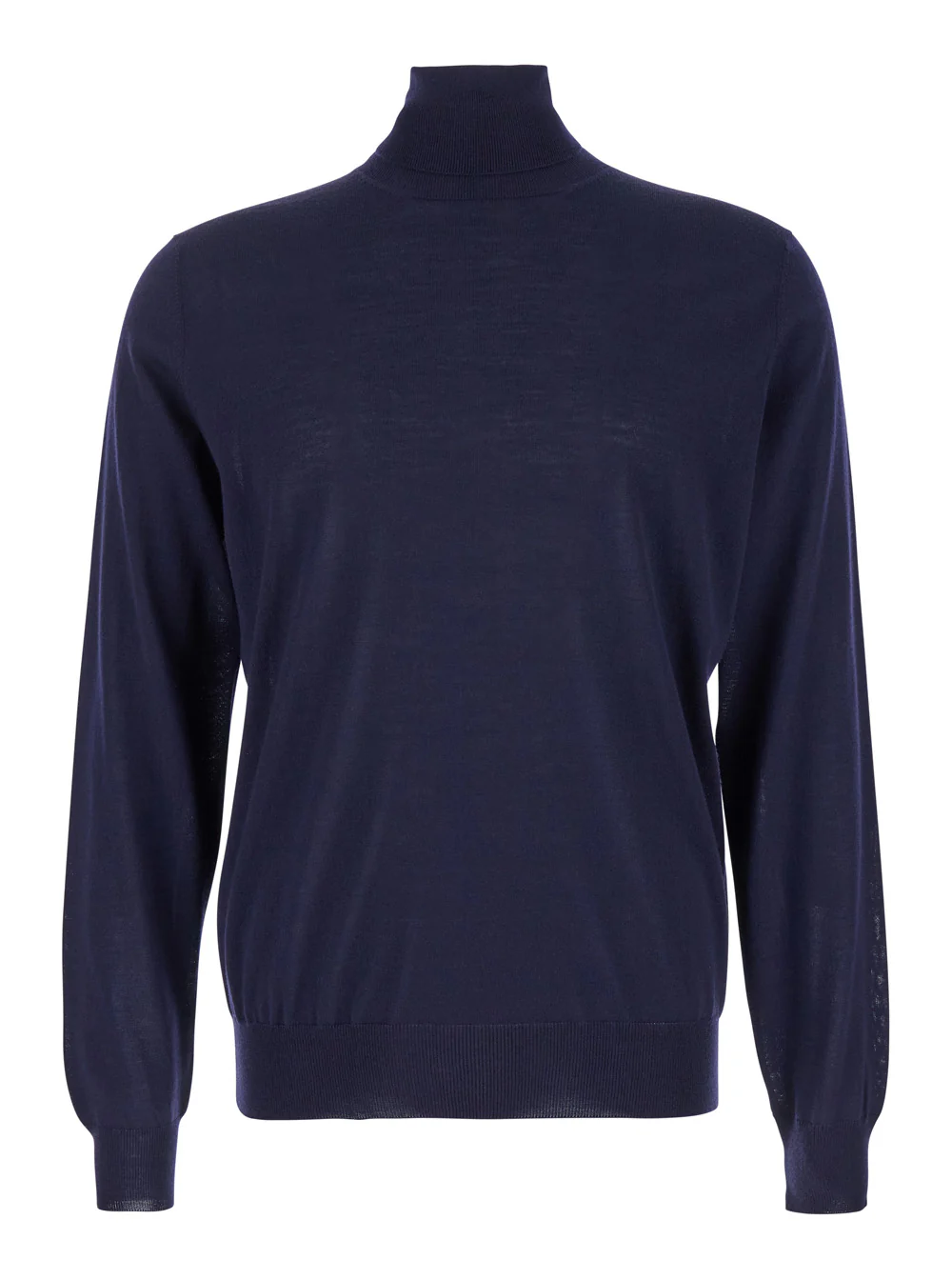 Plain GIROCOLLO IN 100% MERINOS Blu Wool Jersey