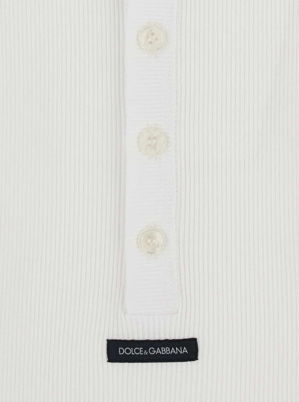 Dolce & Gabbana Serafino White Crew Neck T-Shirt with Long Sleeves and Logo Patch on the Front in Cotton for Men Tshirts Polo Shirts