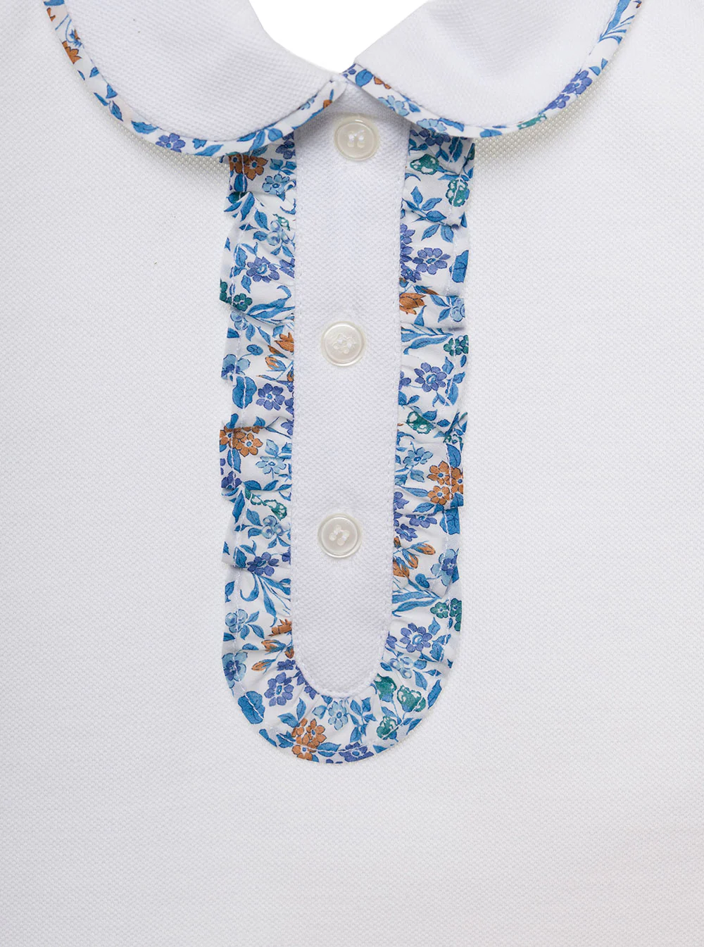 Il Gufo Kids White Cropped Polo With Flower Print Detailing Cotton Girl Tshirts And Shirts
