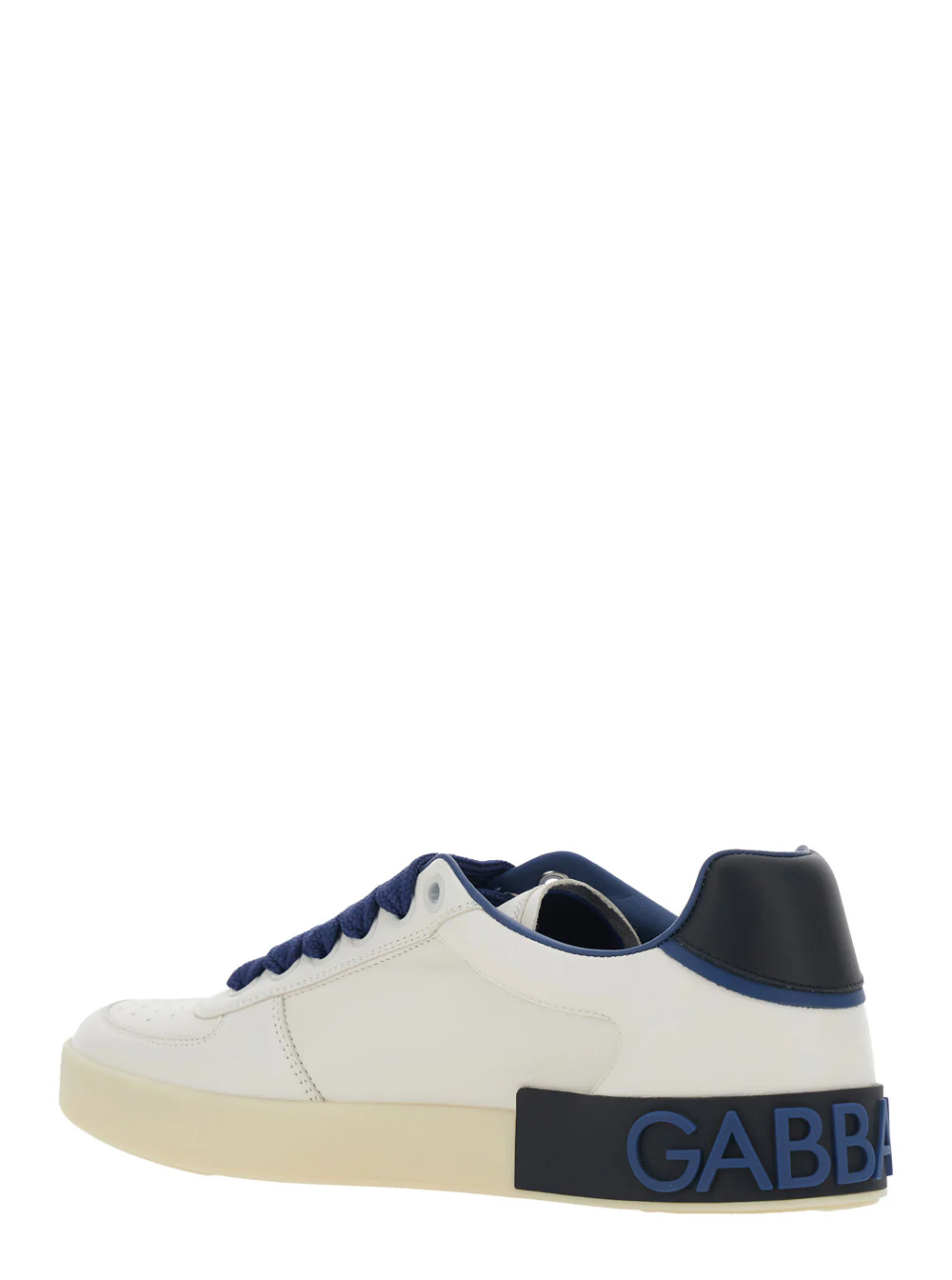 Dolce & Gabbana Blue Sneaker Portofino Custom with Contrast Heel and Leather Lettering Logo for Men Blu Lamb Sheep