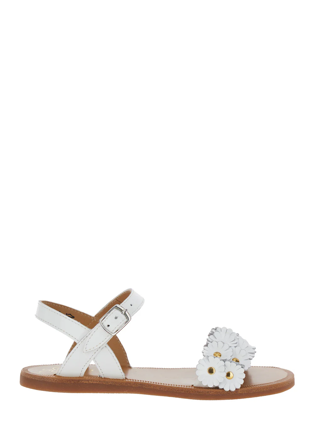 Pom D'Api Kids PLAGETTE MULTI FLO VERNIS - White sandals with adjustable straps In leather Women Flat Shoes