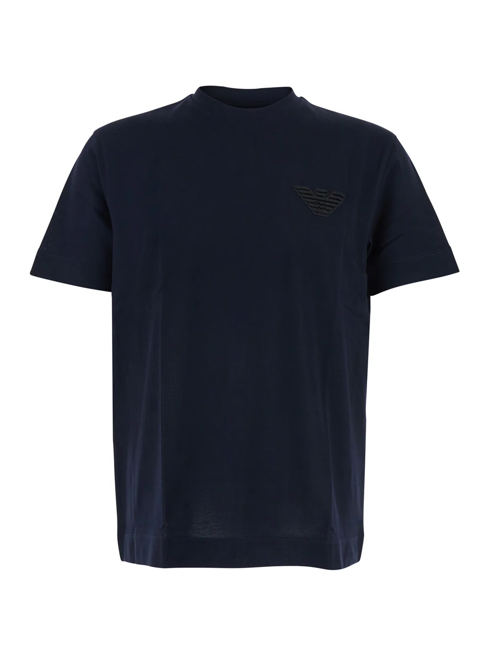 Emporio Armani Blue Crewneck T-Shirt With Logo Embroidery On The Front Cotton Man Blu Tshirts And Polo Shirts
