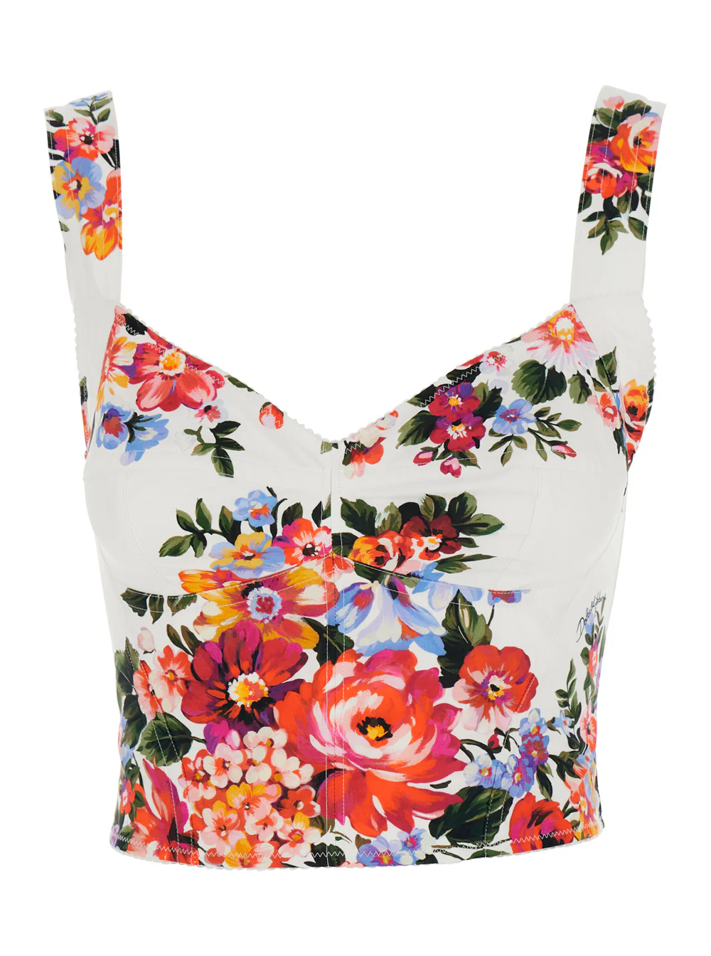 Dolce & Gabbana Multicolor Floral Print V-Neck Bustier Top in Cotton for Women Elastane Polyamide Tops