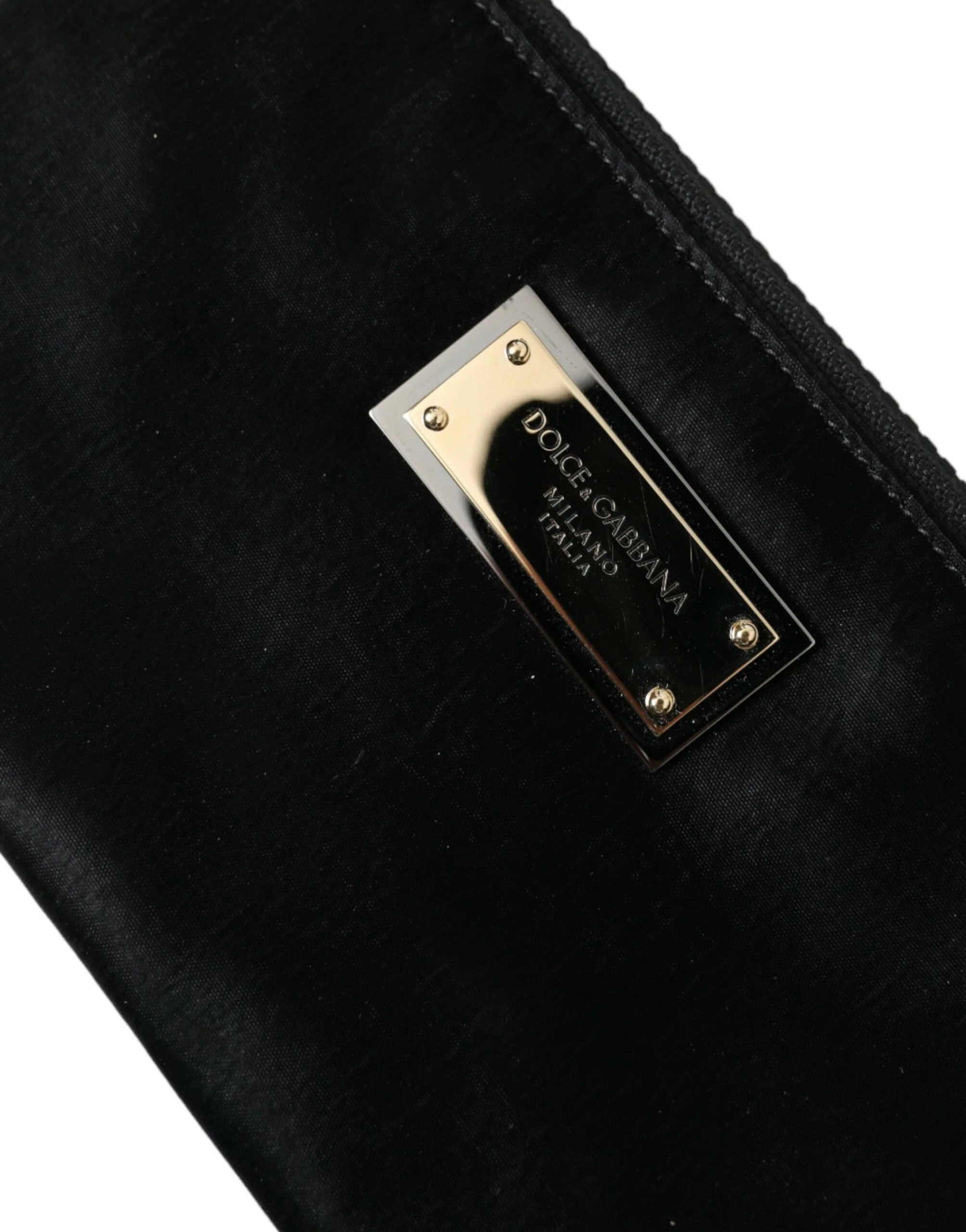 Dolce & Gabbana Black Nylon Logo Plaque Keyring Pouch Clutch Bags Leather
