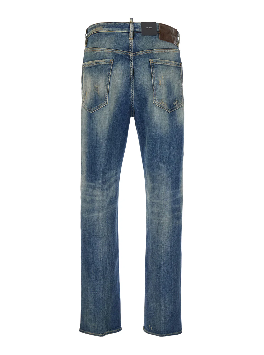 Dsquared2 Blue Jeans with Logo Patch on the Rear and Distressed Effect in Denim Man Blu Cotton Polyester Elastane