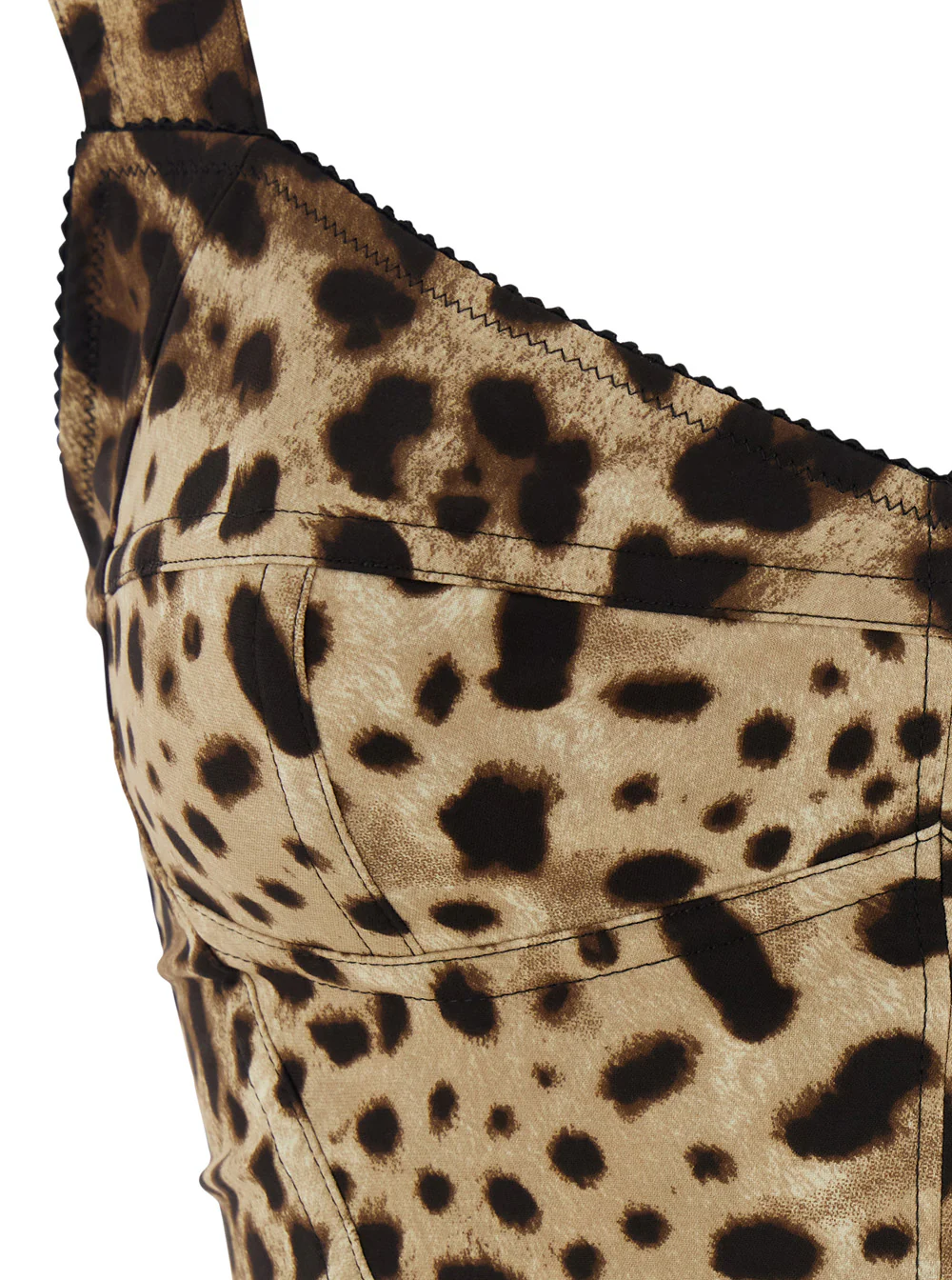 Dolce & Gabbana Brown Midi Dress With Heart Neckline And Leopard Motif On The Front Stretch Silk Blend For Women