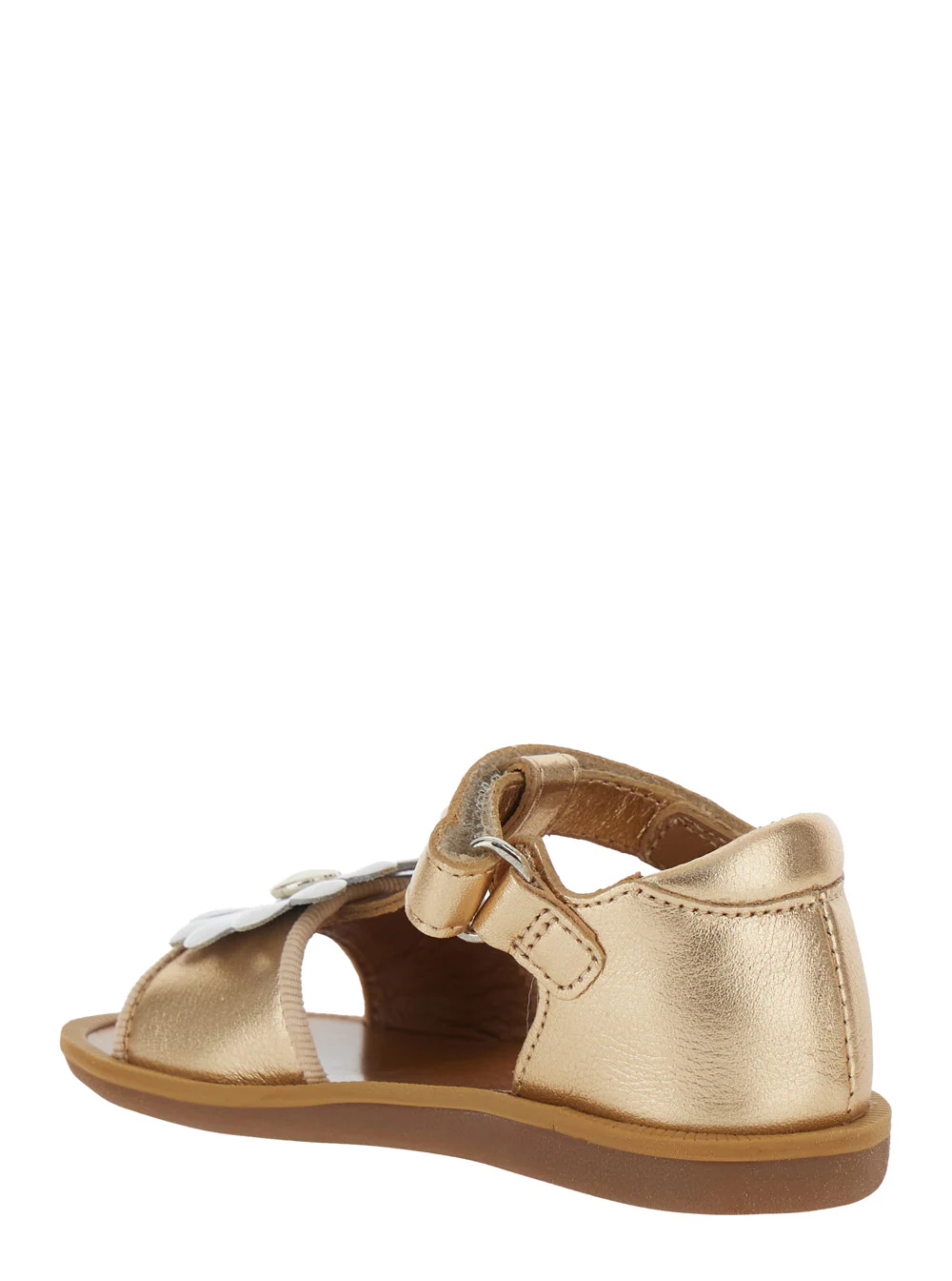 Pom D'Api Kids BIG FLO LAMINATED Beige Leather Sandals for Women Flat Shoes