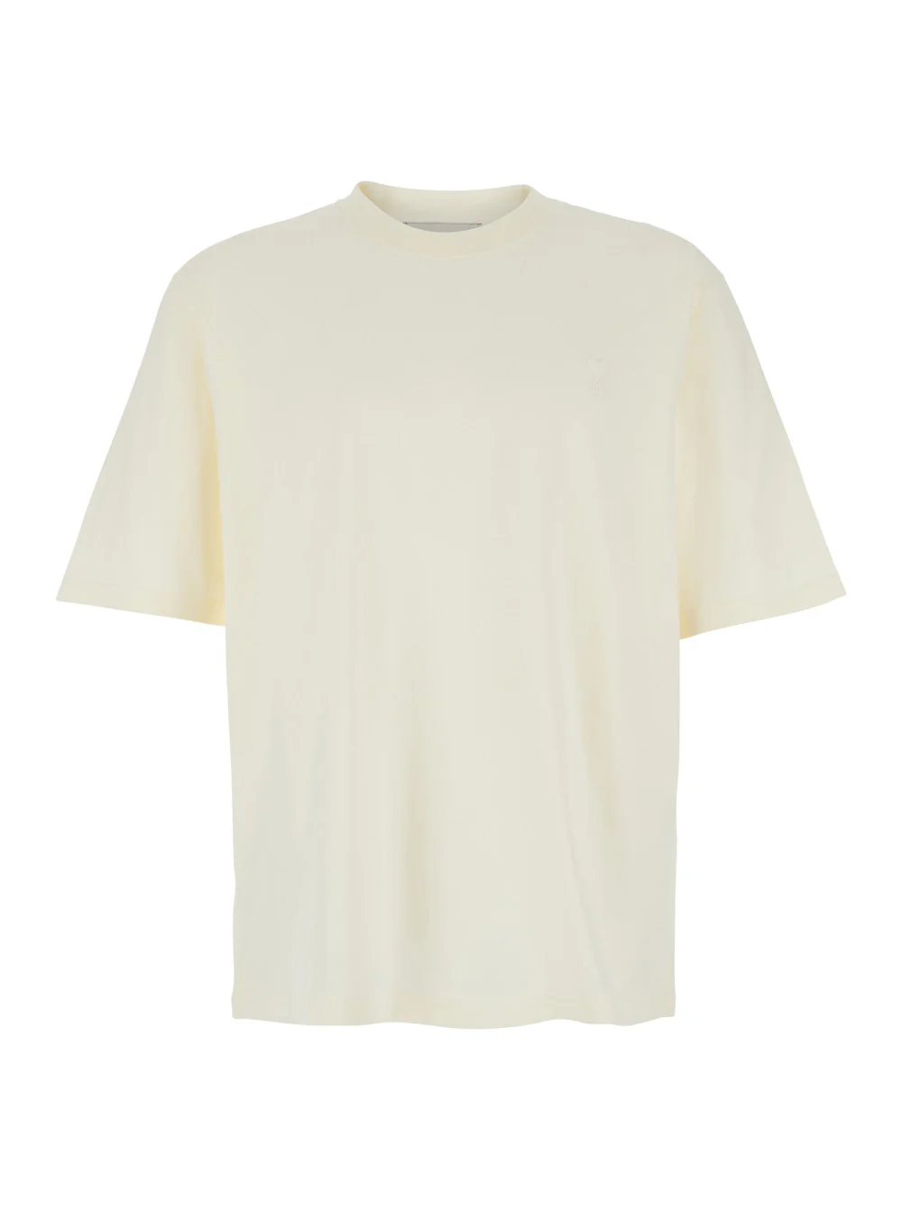 AMI Paris White Crew Neck T-Shirt with Tone-on-Tone ADC Embroidery on the Front in Cotton for Men Tshirts And Polo Shirts