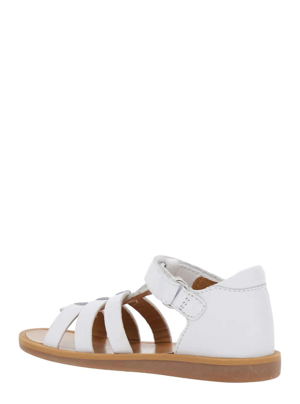 Pom D'Api Kids Poppy White Sandals With Cage Design Leather Girl Flat Shoes