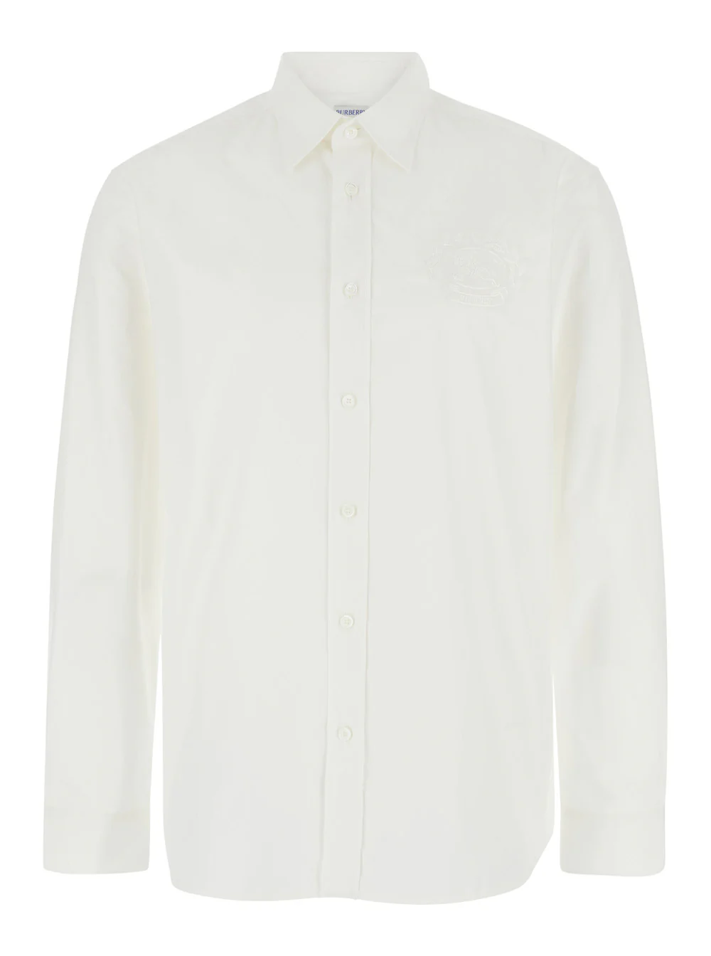 Burberry White Shirt with Classic Collar and Embroidered Logo on the Front in Cotton Man Blouses