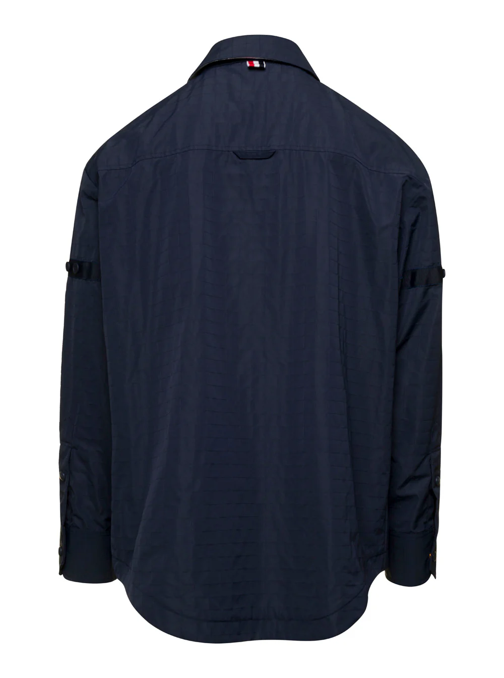 Thom Browne Oversized Blue Shirt with Patch Pockets in Polyamide Blend Man Blu Polyurethane And Blouses