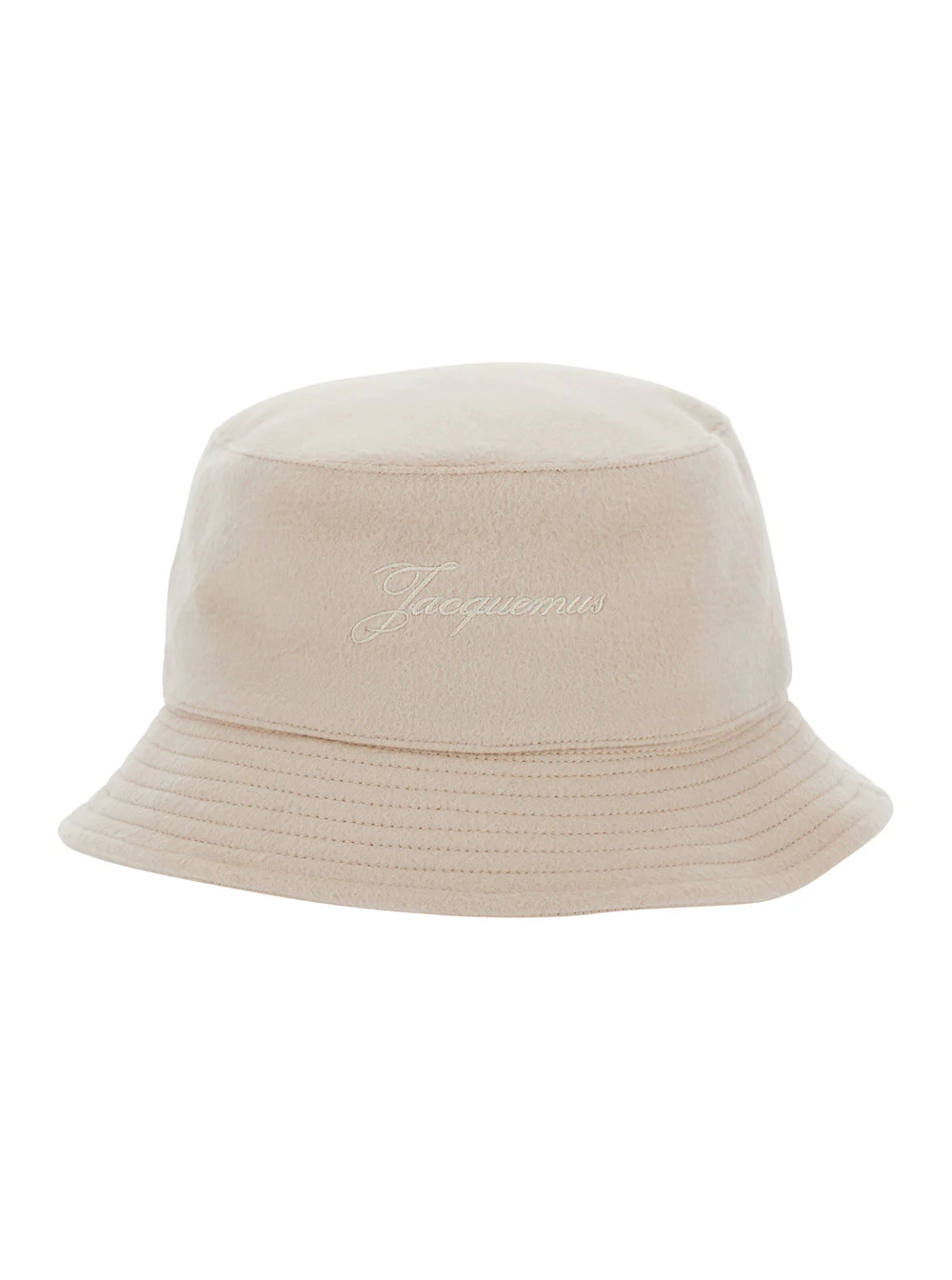 Jacquemus Le Bob Cachemiro Beige Bucket Hat with Logo Lettering Embroidery on the Front and Ribbed Brim in Wool Man Virgiin Gloves