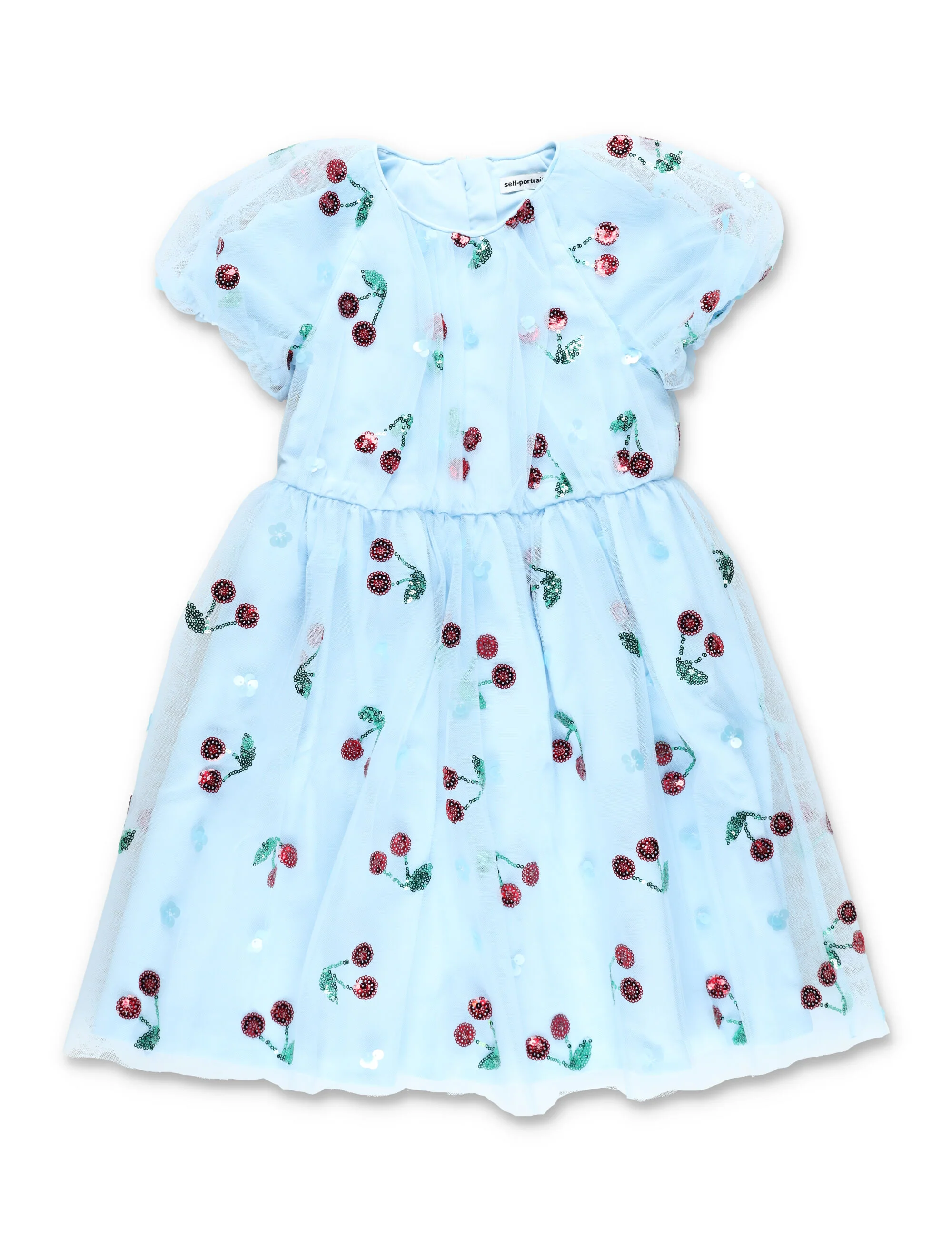 Self-Portrait Cherry Sequin Girls Dress Light Blue Polyester Lining