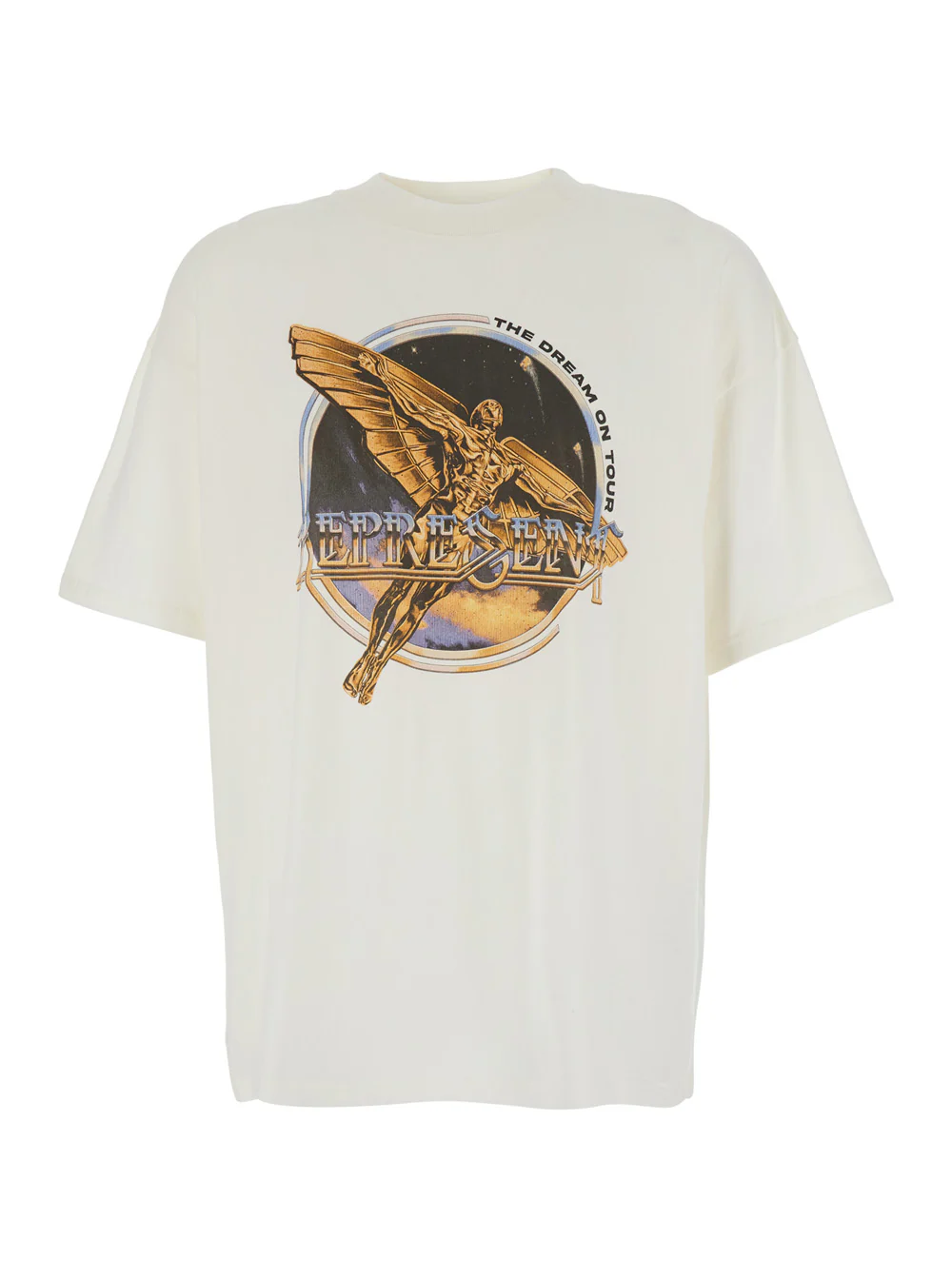 Represent White T-Shirt with Graphic Print on Front and Back for Men Cotton Tshirts Polo Shirts