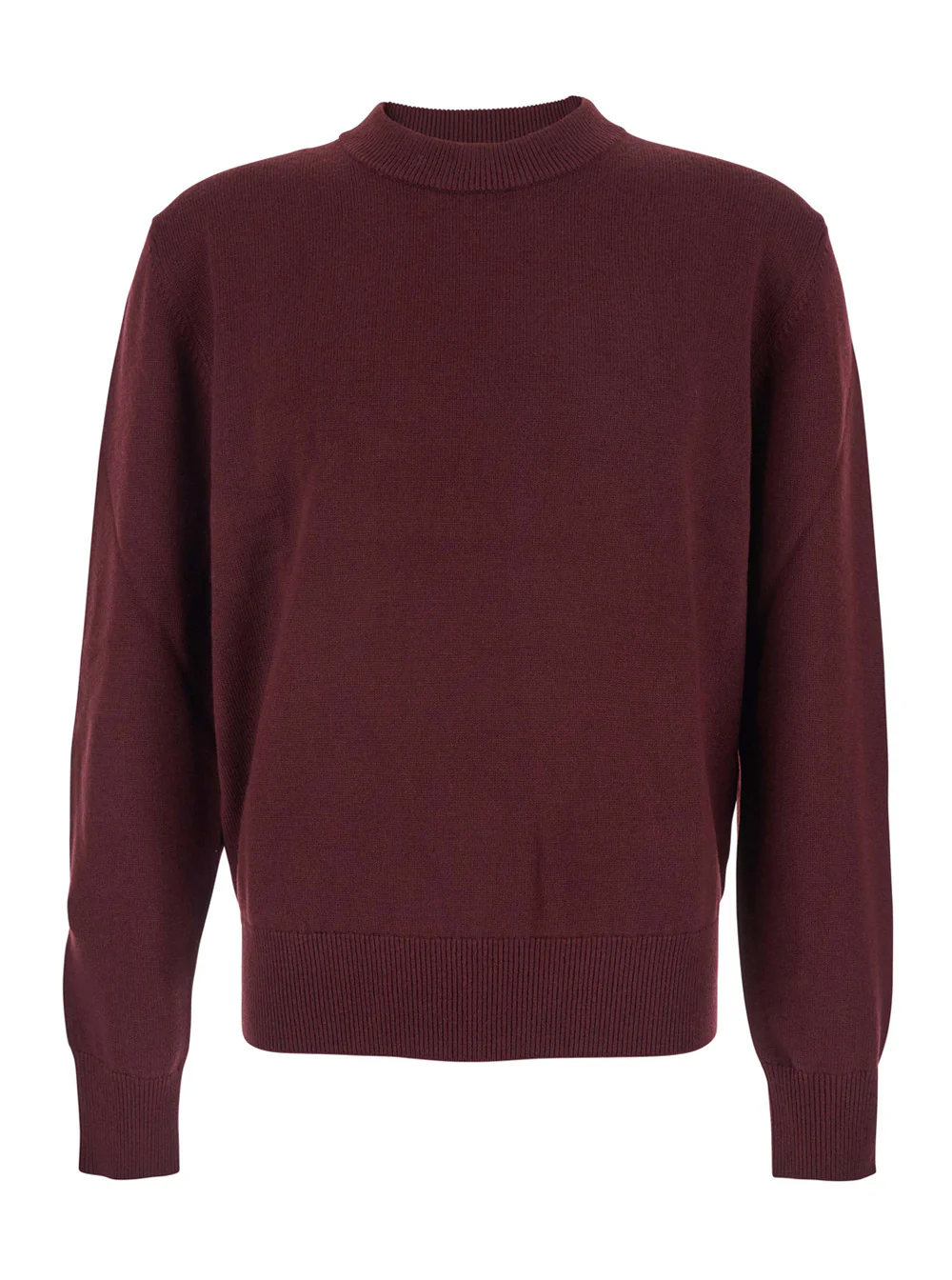 Sunflower Bordeaux Crew Neck Sweater with Dropped Shoulder in Wool Blend Man Jersey