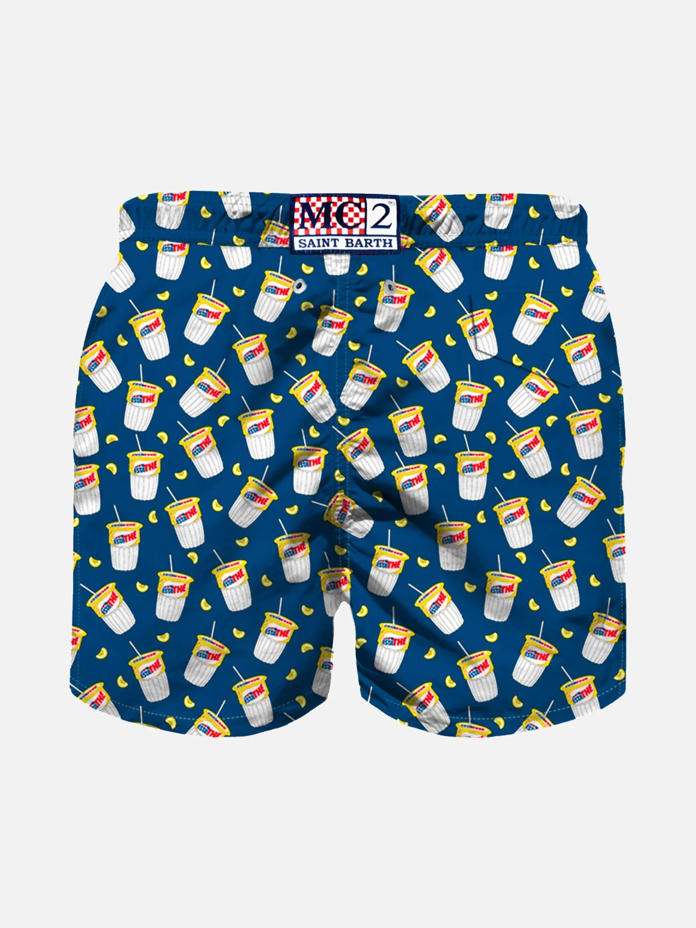 Mc2 Saint Barth Boy Swim Shorts With Estathé Print | Estathé® Special Edition Blue Swimshort