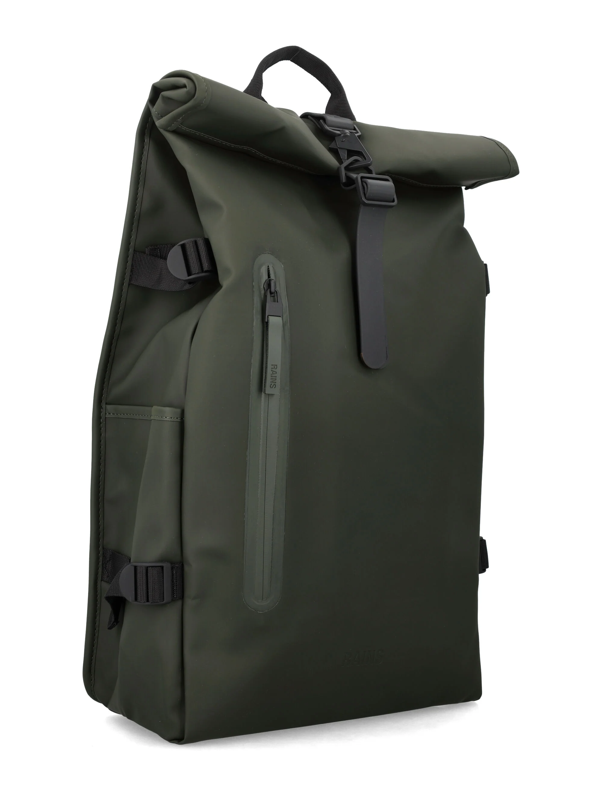 Rains Rolltop Large Waterproof Backpack with Laptop Pocket Green Polyester Coating
