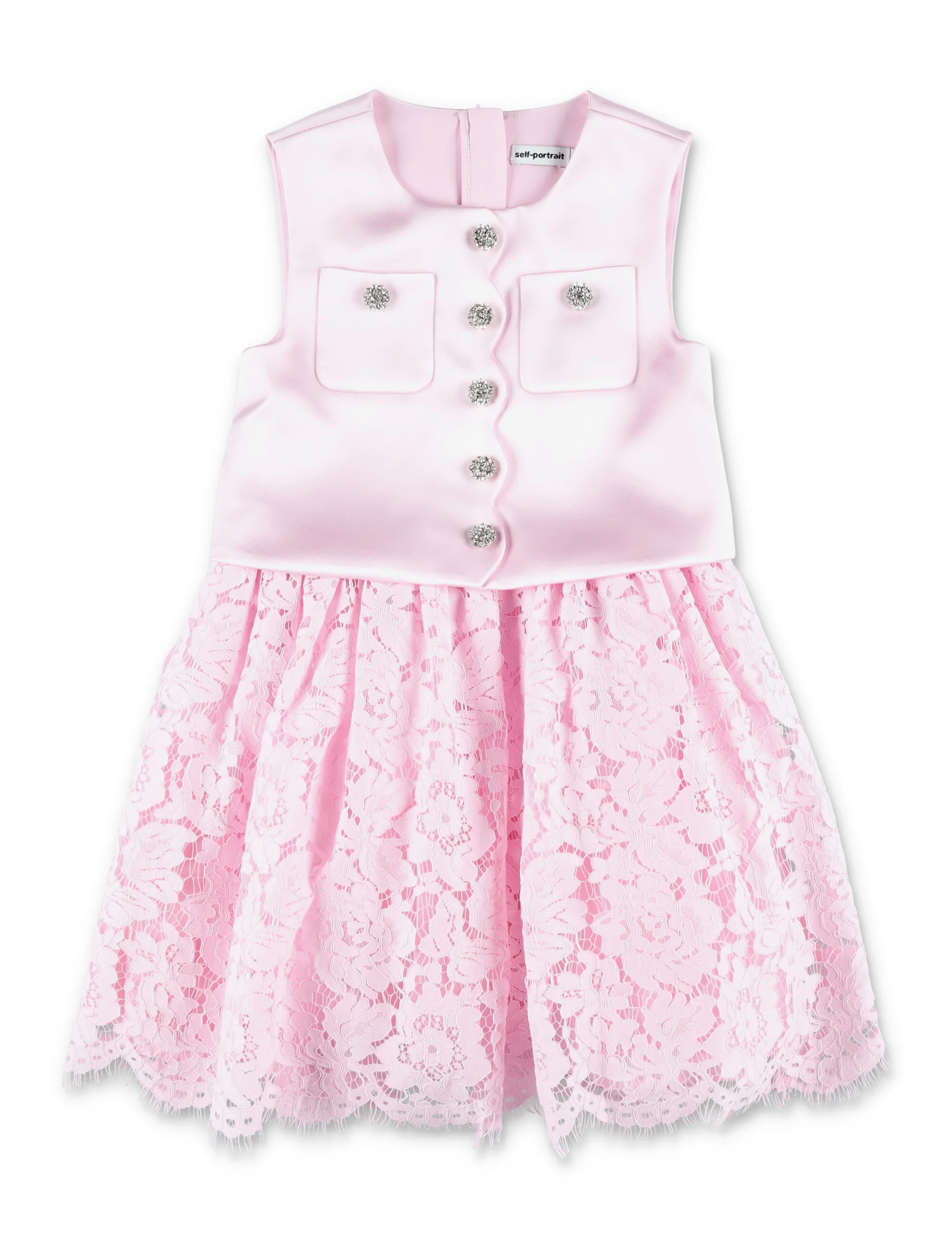 Self-Portrait Girls Satin Lace Dress Pink Polyester Lining