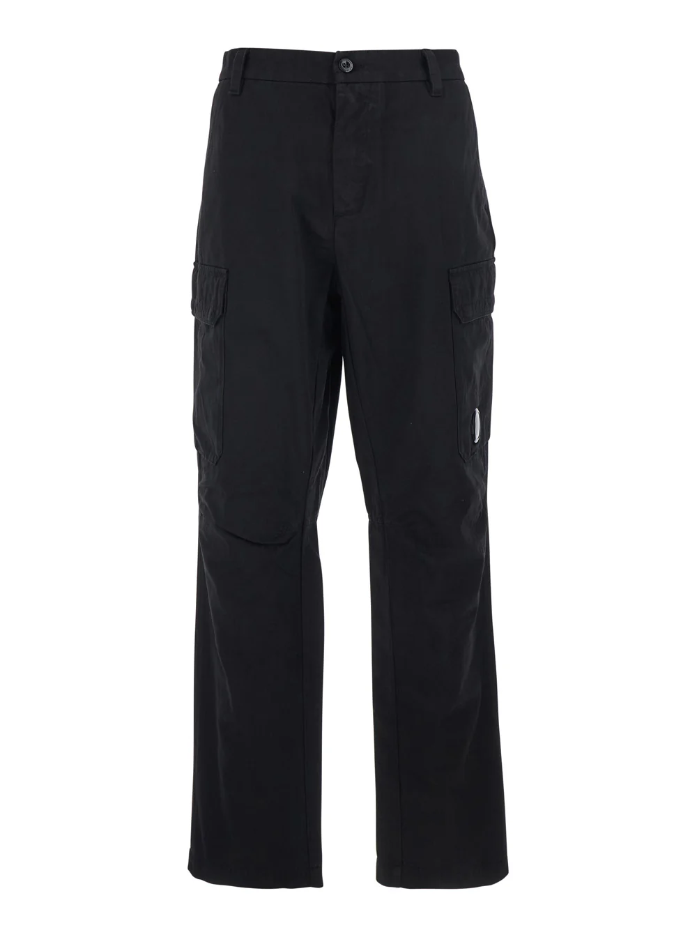 C.P. COMPANY Black Cargo Pants with Logo Plate on the Side and Two Front Pockets for Men Cotton Trousers