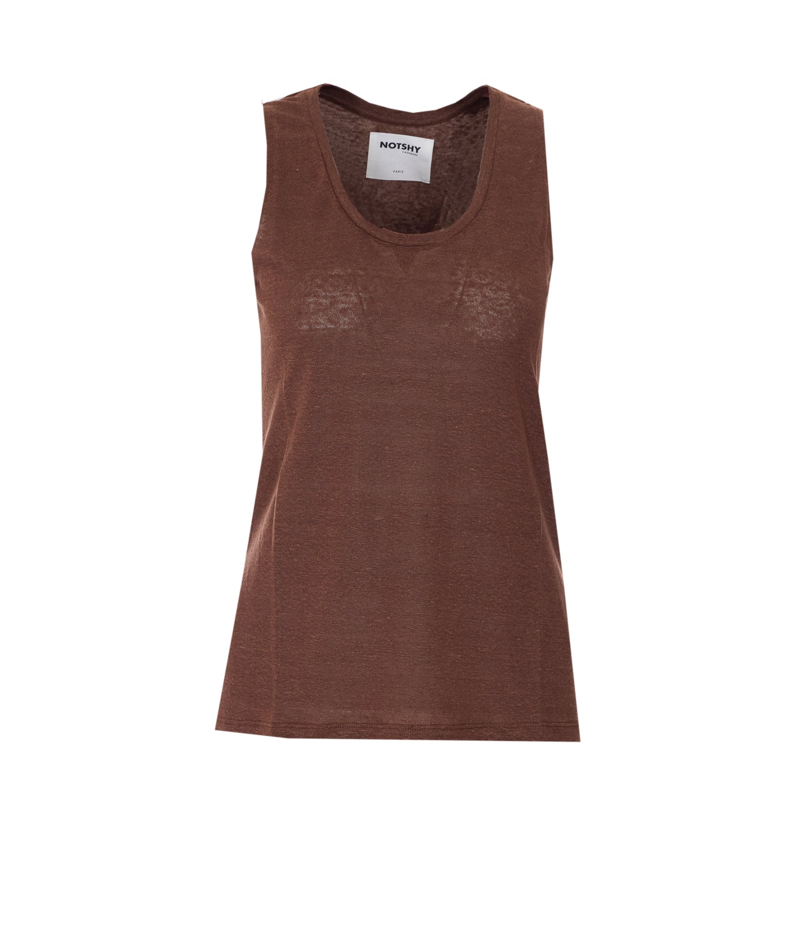 Not Shy Top Brown Linen