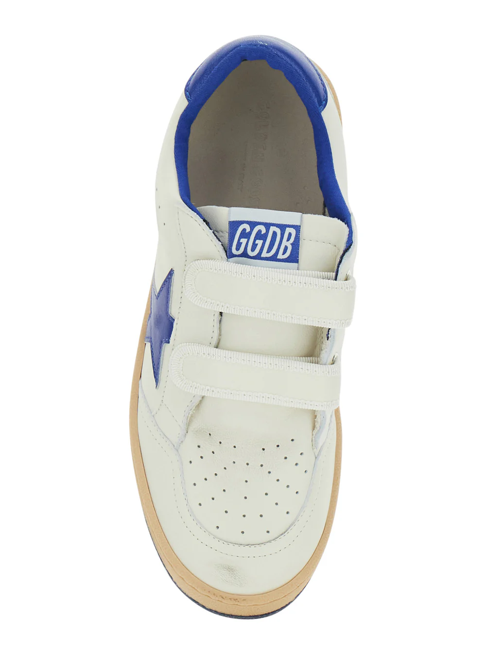 Golden Goose Kids Sneaker Ballstar with Star Patch in White and Blue Leather for Kids Ovine Cotton