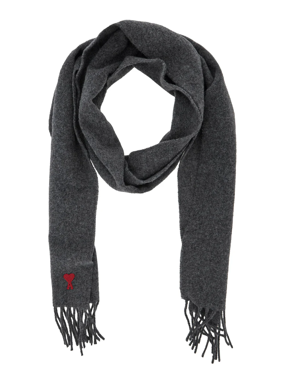 AMI Paris Grey Oversized Rectangular Scarf with ADC Patch on Front in Wool for Men Scarfs And Foulards