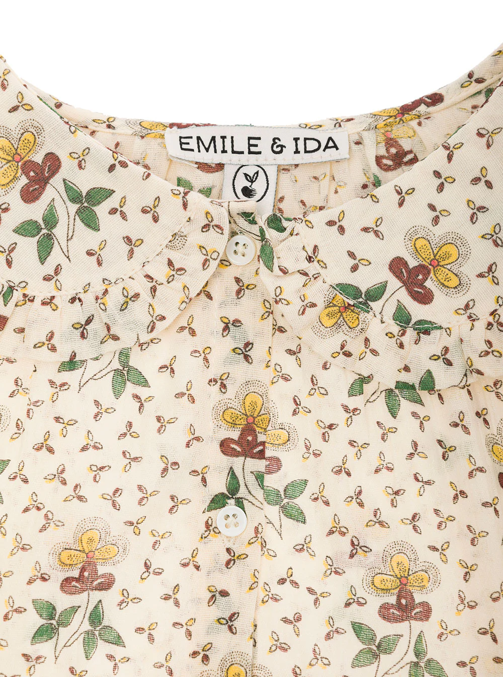 Emile Et Ida Kids Beige Shirt With Peter-Pan Collar And Floreal Print Cotton Girl Blouses