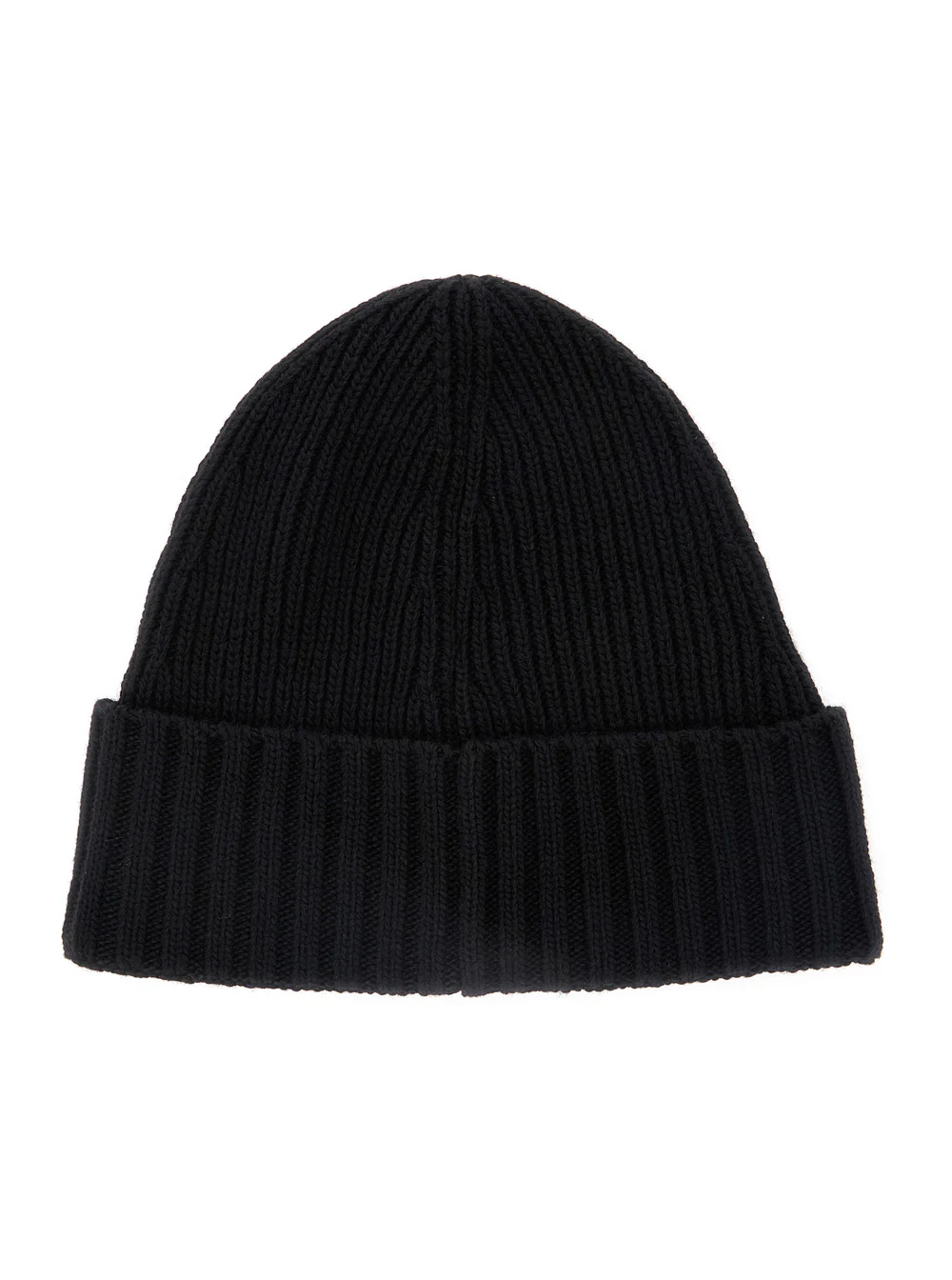 Stone Island Kids Black Beanie with Logo Patch on the Front in Wool Blend Boy Hats And Gloves