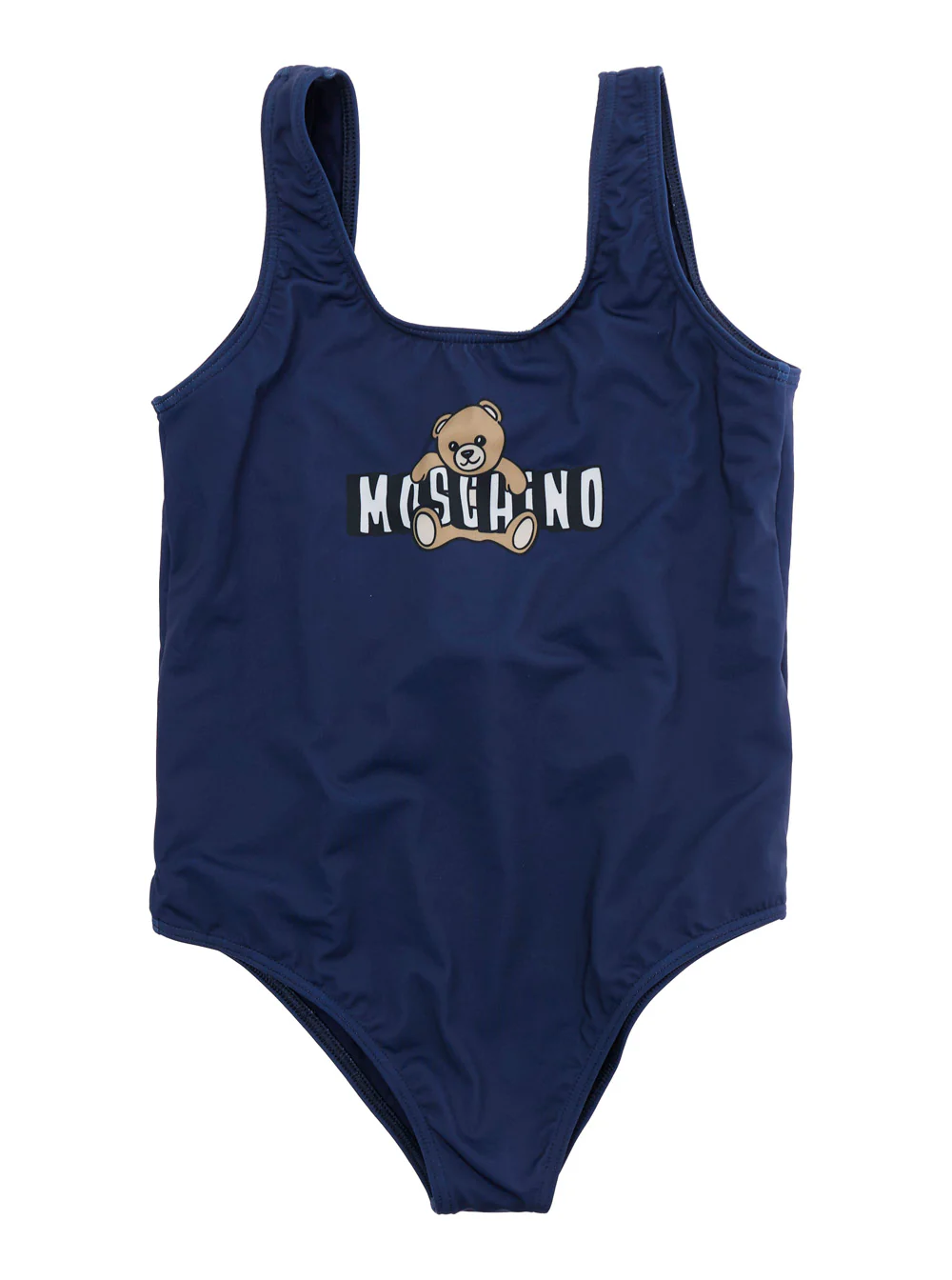 Moschino Kids One-Piece Swimsuit Logo with Square Neckline and Print on Front in Tech Fabric Blue Girl Blu Polyamide Elastane Beachwear