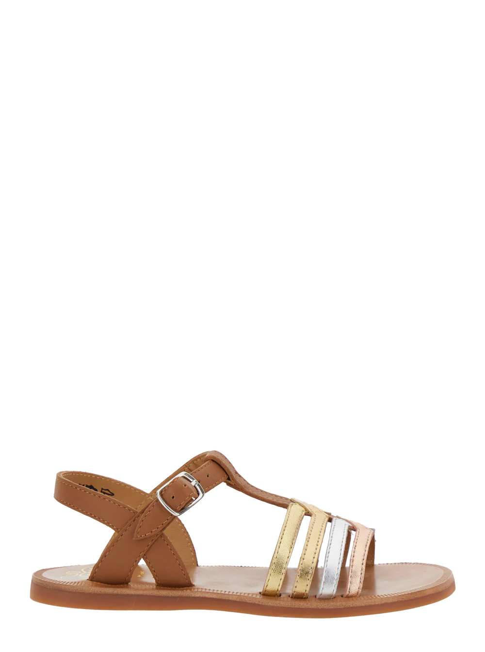 Pom D'Api Kids Plagette New Salome Brown Open Toe Sandals with Band Details in Leather Girl Flat Shoes