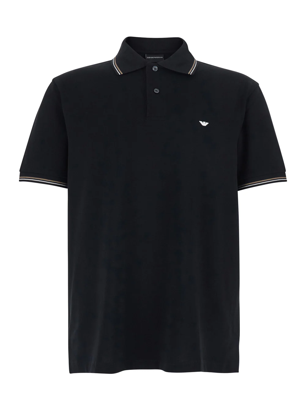 Emporio Armani Polo Classic with Bicolor Collar and Logo Embroidery on the Front in Black Cotton for Men Tshirts Shirts