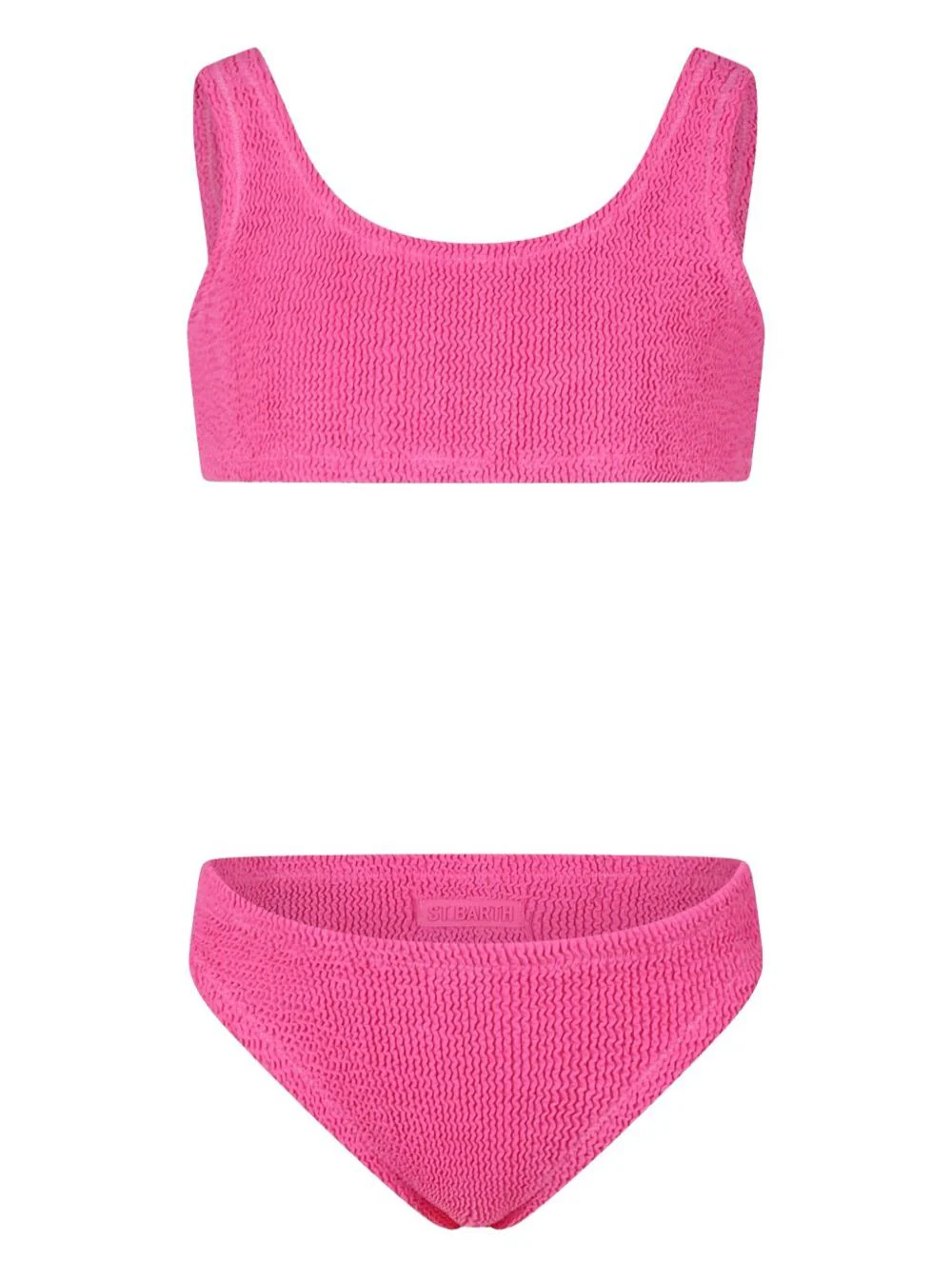 Mc2 Saint Barth Kids Baker Pink Bikini With Fixed Shoulder Straps And Crinkled Effect Tech Fabric Stretch Girl Polyamide Elastane Beachwear