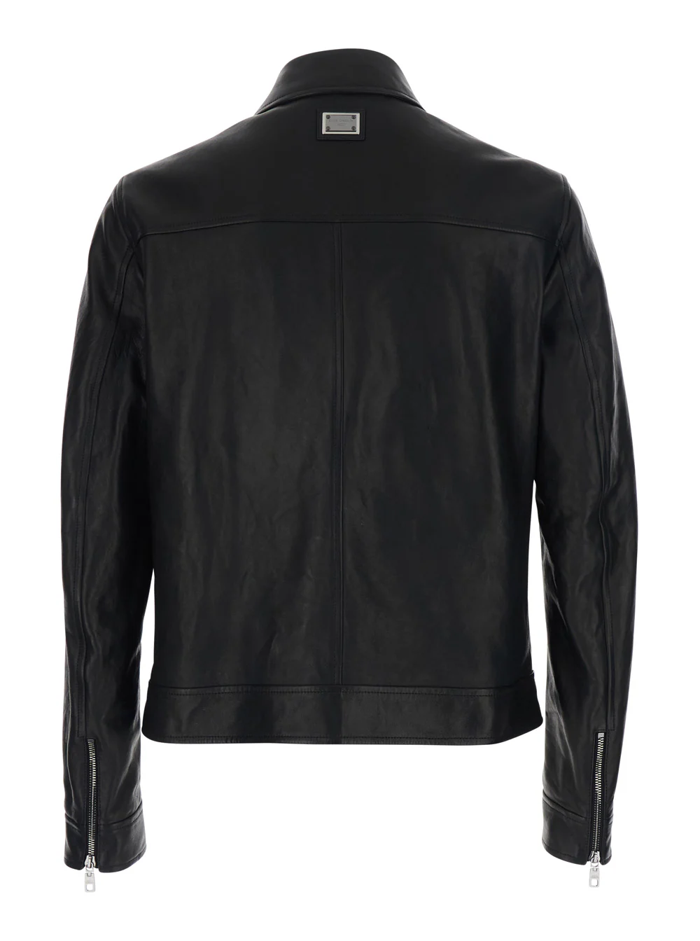 Dolce & Gabbana Black Jacket with classic collar and logo patch on the back in leather for men Viscose Outerwear