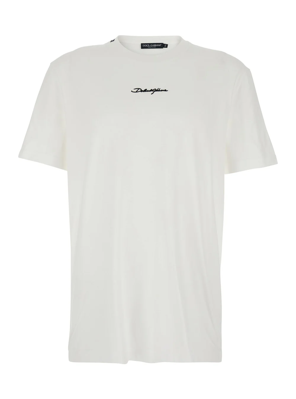 Dolce & Gabbana White Crew Neck T-shirt with Front Logo in Cotton for Men Tshirts And Polo Shirts