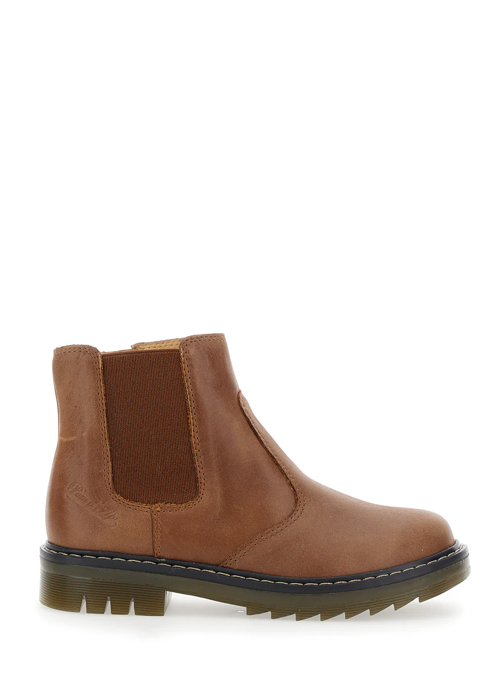Pom D'Api Kids Brown Ankle Boots with Side Logo in Nubuck Leather Girl Rubber