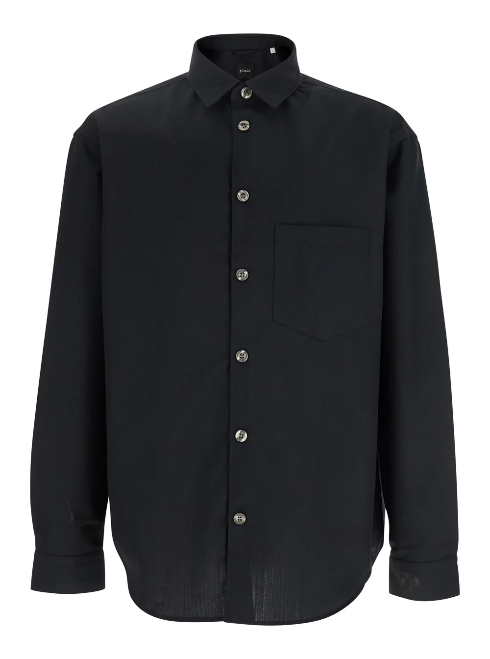 Plain Black Shirt with Classic Collar in Virgin Wool Blend Man Polyester And Blouses