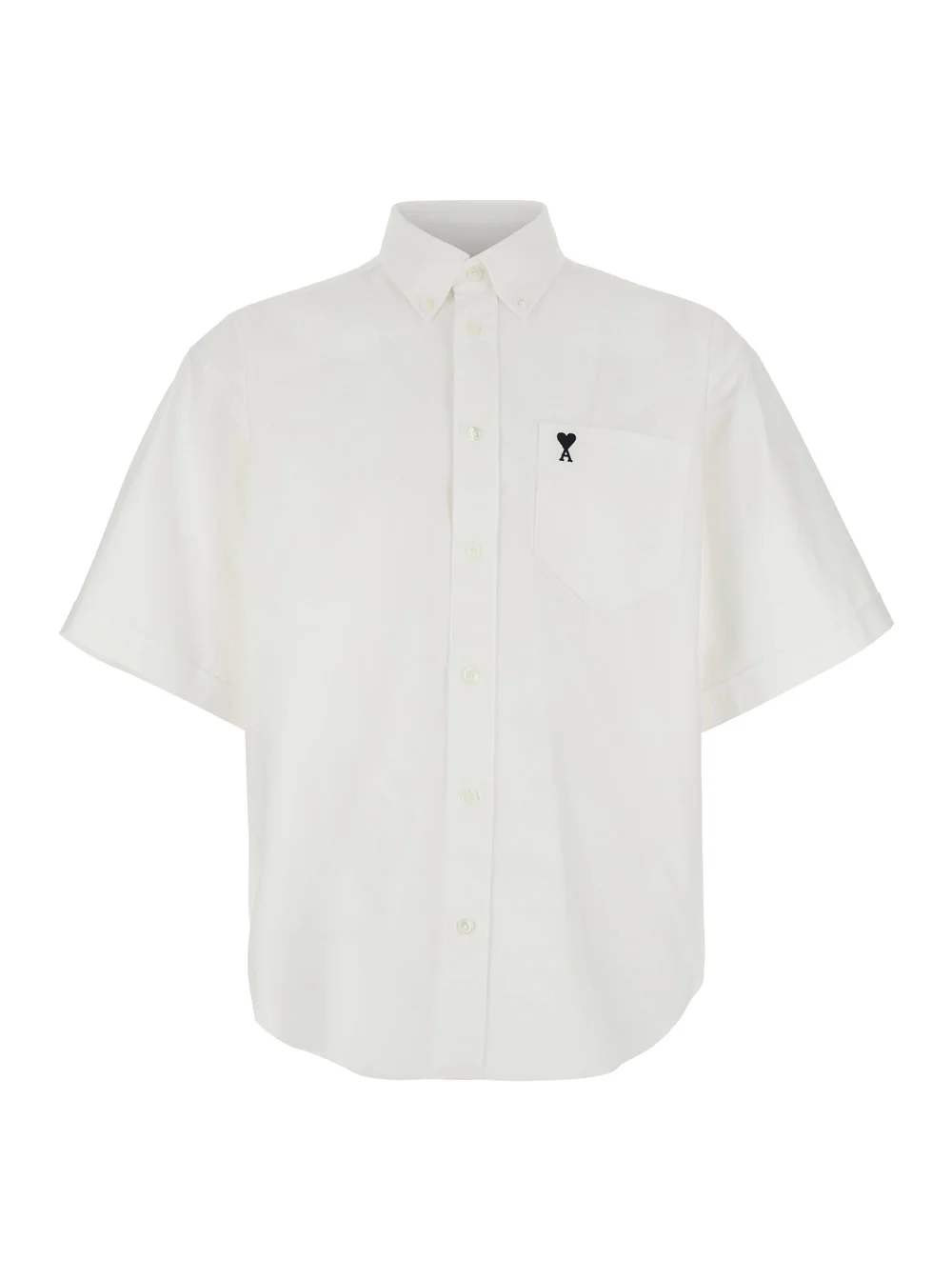 AMI Paris Quota -boxy Short Sleeve Shirt With Button Down Collar And Embroidered Adc White Blouses