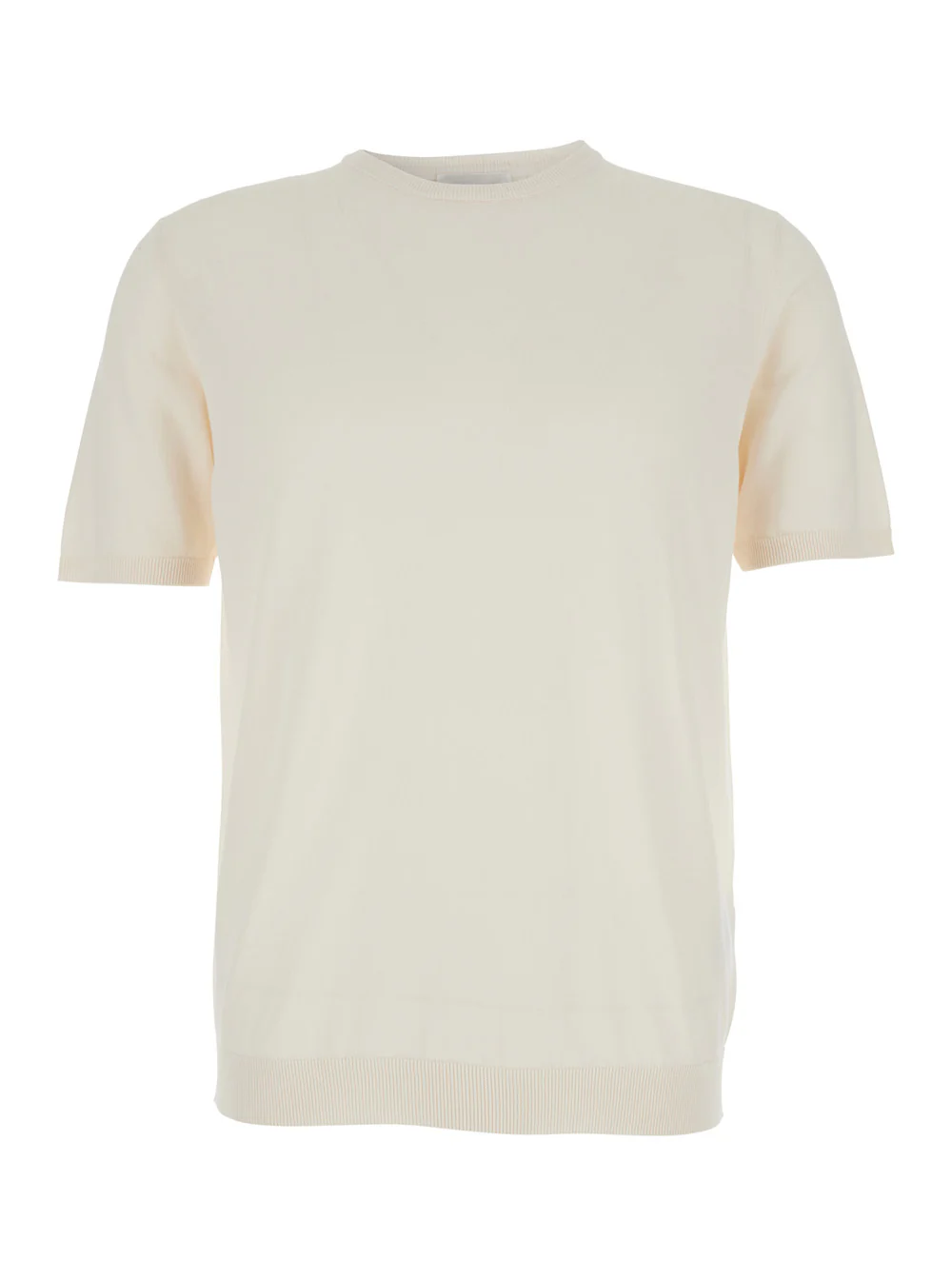Roberto Collina Beige T-Shirt with Ribbed Cotton Finishes for Men Tshirts And Polo Shirts