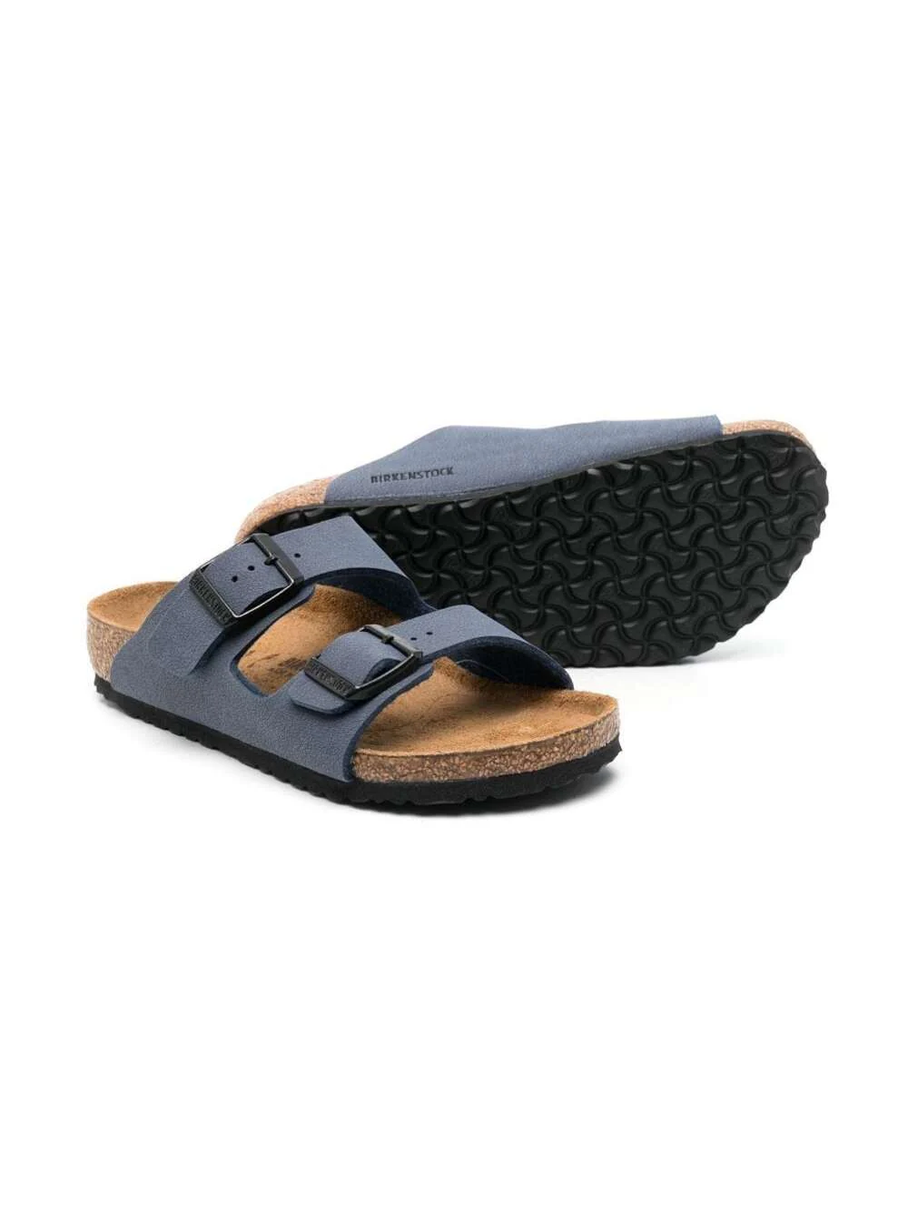 Birkenstock Kids Arizona Sandals with Engraved Logo in Ecoleather Navy Blue for Kids Blu Birkoflor Flat Shoes