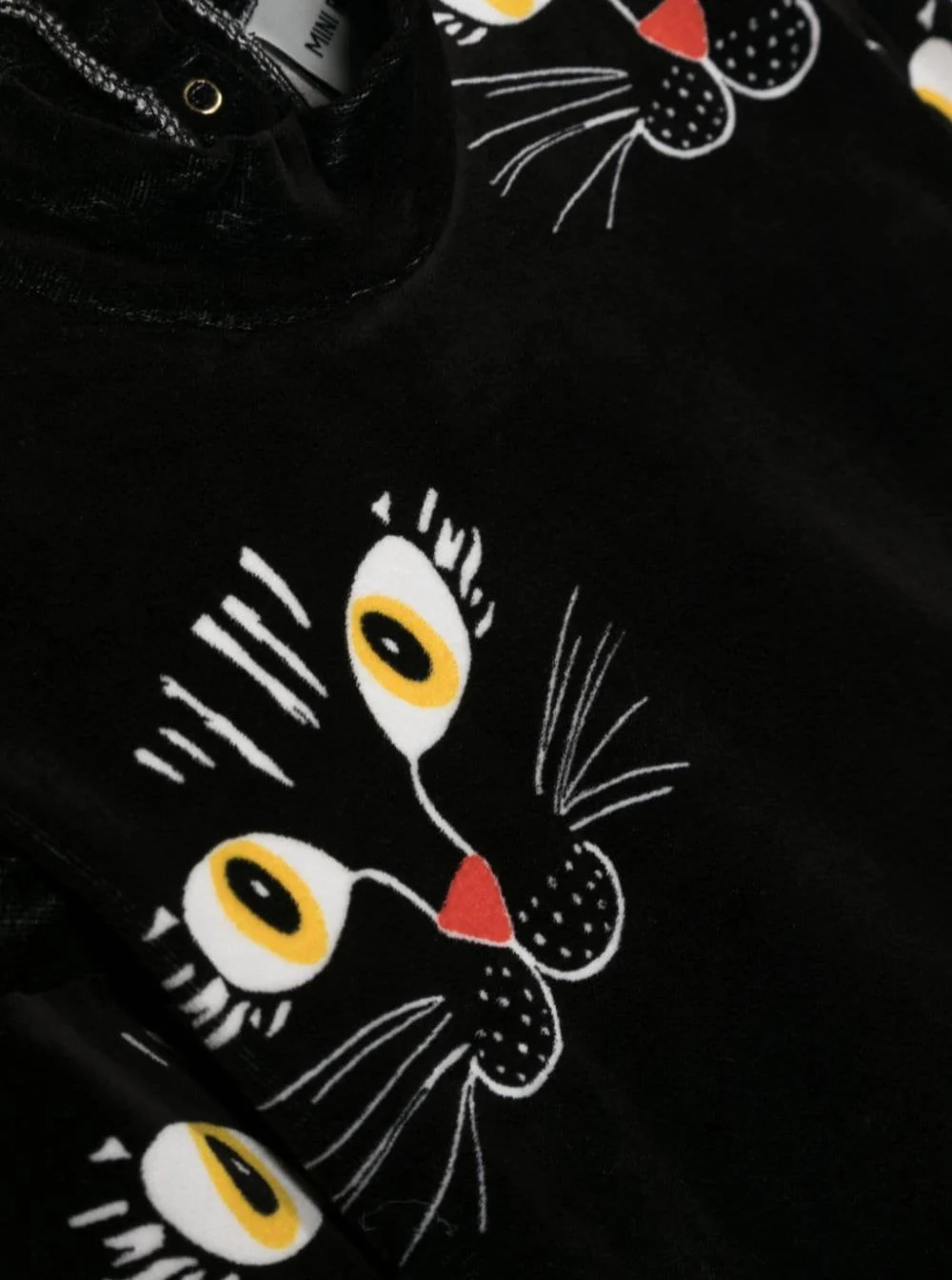 Mini Rodini Kids Cat Face Velour Sweater Black Cotton Sweatshirts